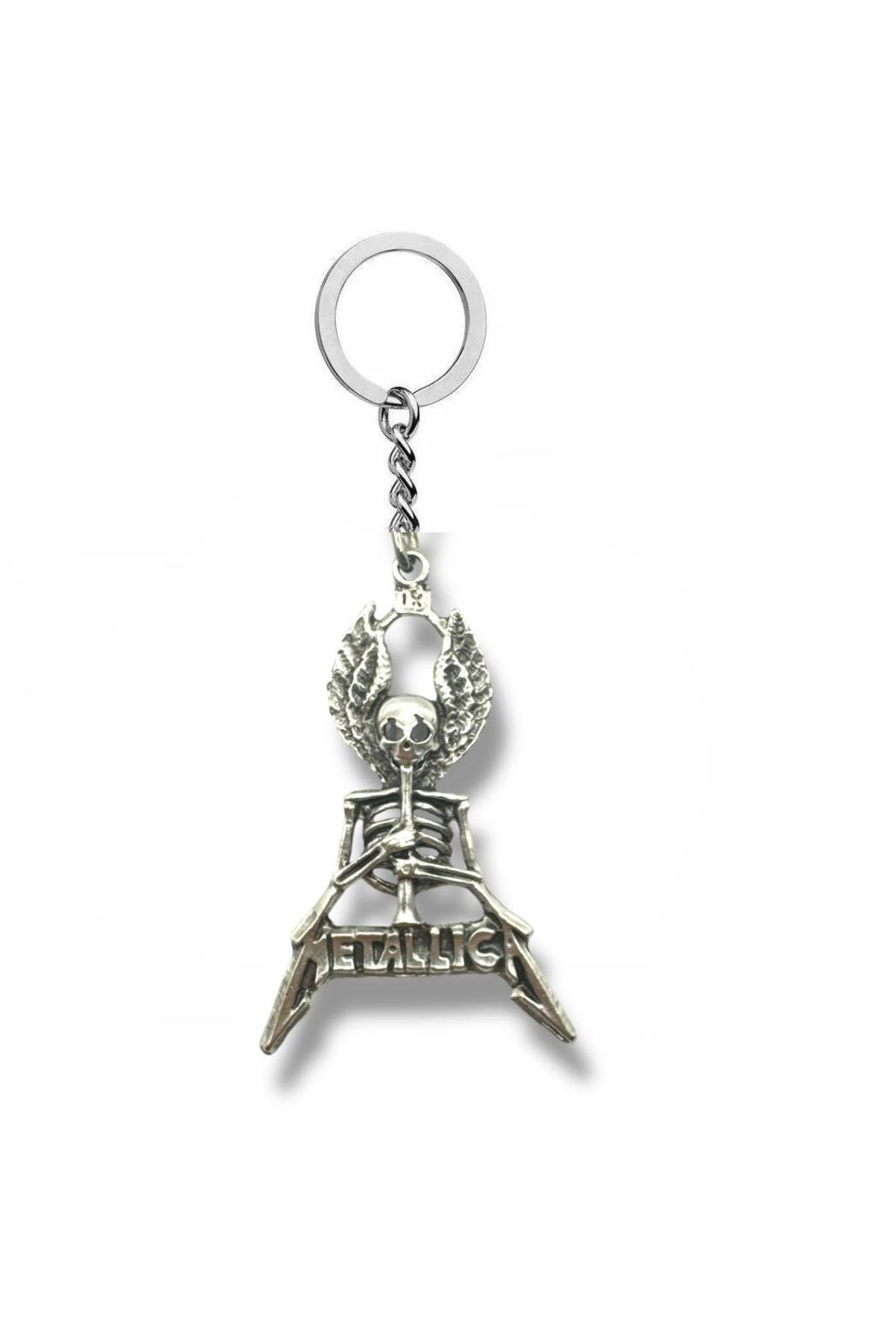 Herşey Nota Metallica Kanatlı İskelet Gümüş Renk Unisex Metal Anahtarlık – Rock ve Metal Aksesuar