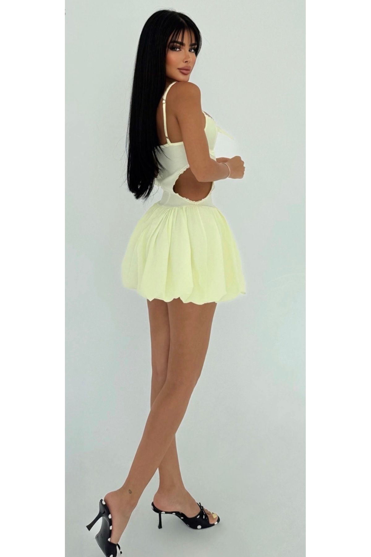 Firu Butik Sarı Askılı Mini Elbise