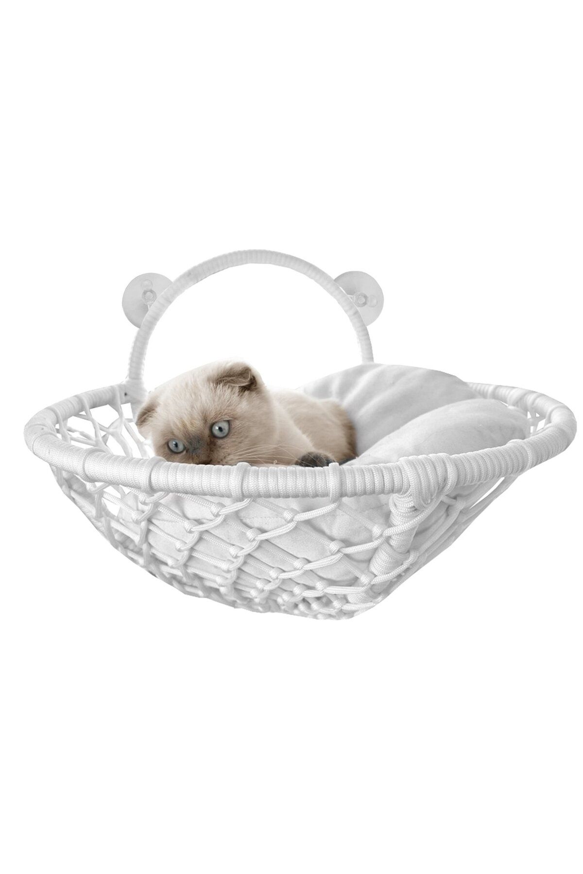 Angoravi Vantuzlu Oval Kedi Hamağı Kedi Yatağı 17*46 cm Beyaz
