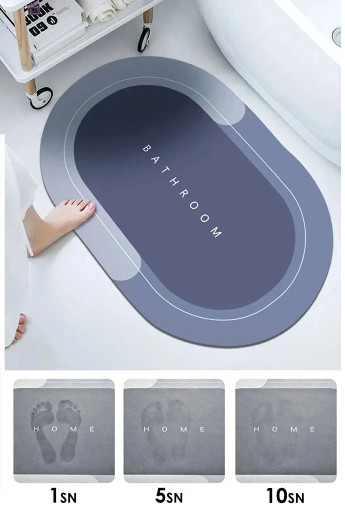 UFİX Su Emici Paspas Şık Tasarım Abdest Paspası Kaymaz Taban Diyatom 40*60 Cm Oval Paspas