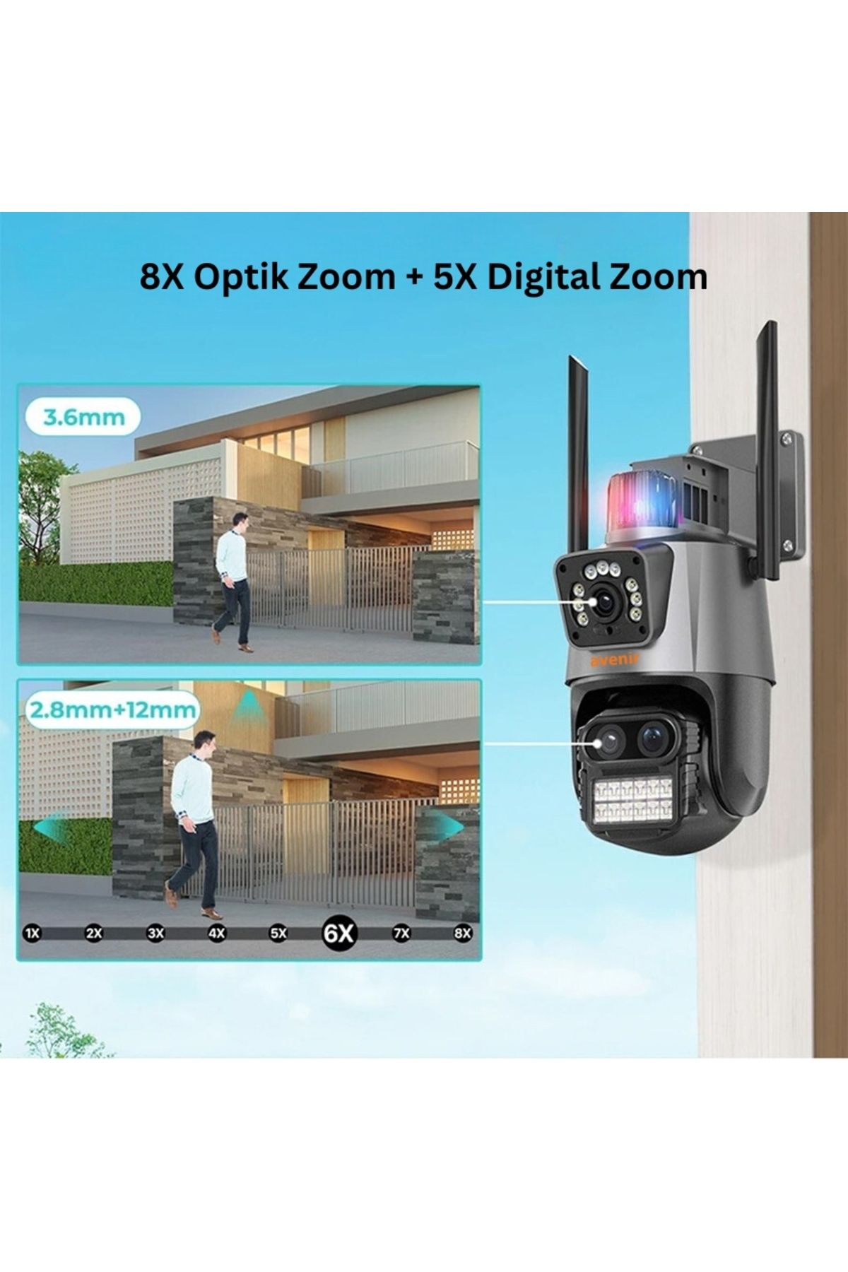 AVENİR Av-m21 9mp 3 Lensli 8x Optik Zoom Ptz Speed Dome Wifi Ip Kamera