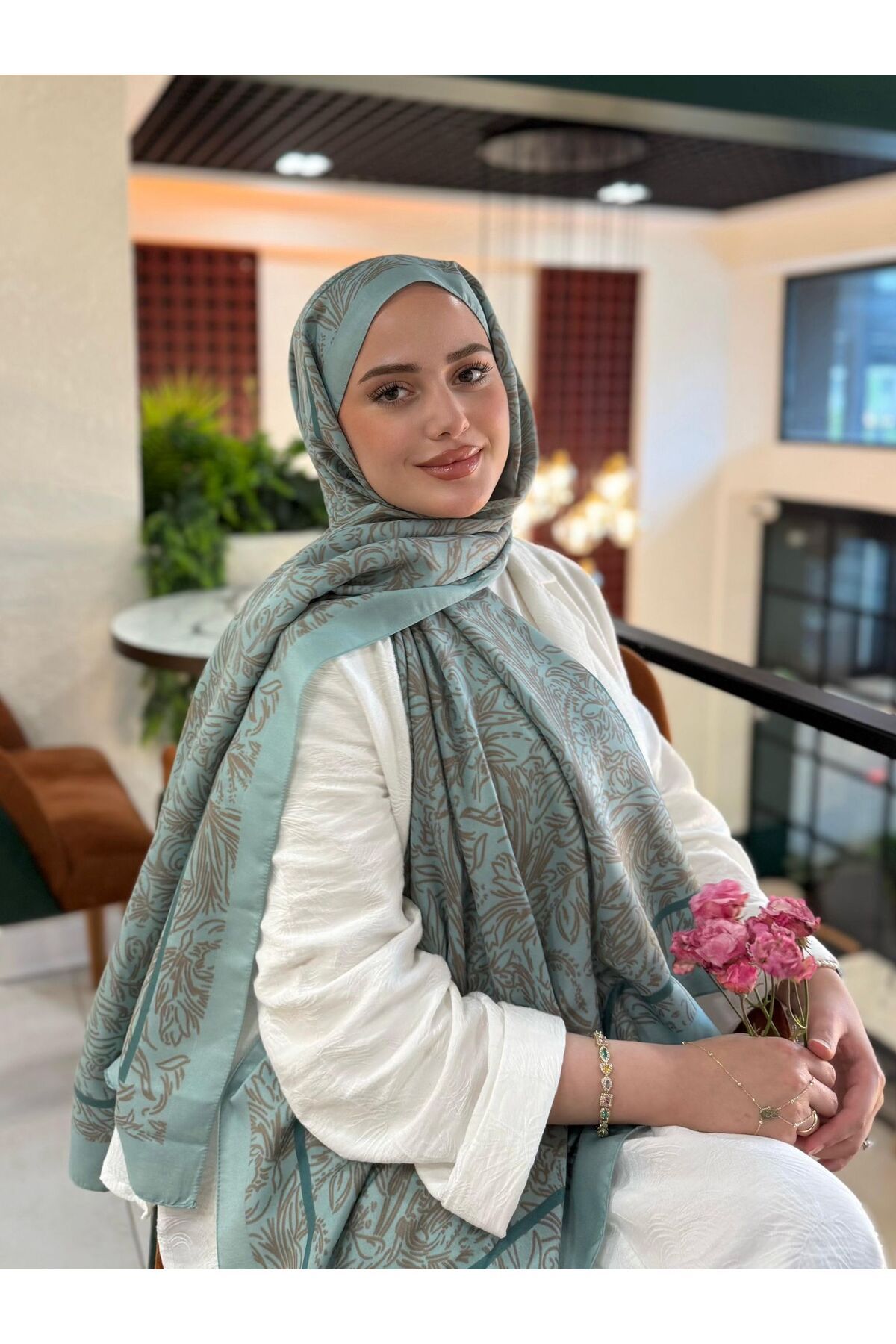 Oxygen Scarfs Fourty Floral Desen Pamuk İpek Şal-202343