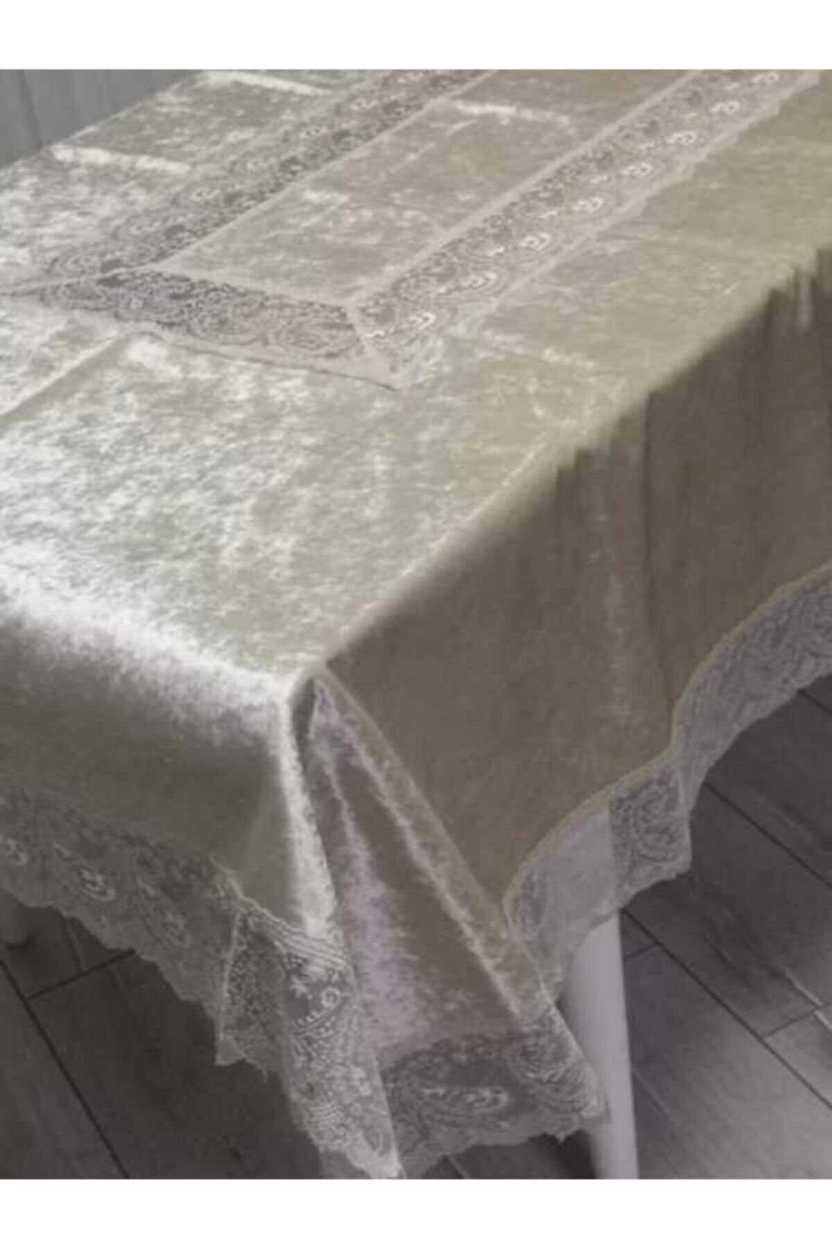 bursa çeyiz Leke Tutmaz Kadife Masa Örtüsü Bej 160*220 Cm