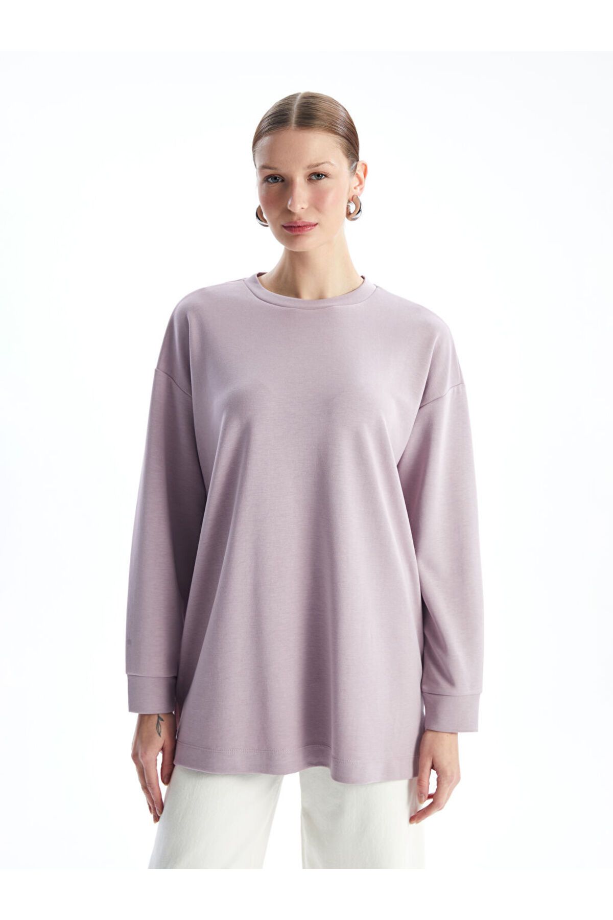 LC Waikiki LCW Bisiklet Yaka Düz Oversize Kadın Sweatshirt Tunik