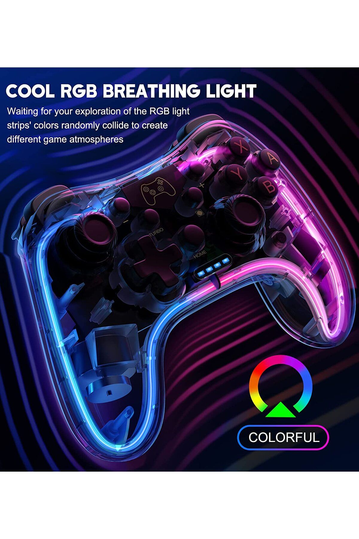 İMEXTECH RGB Neon Işıklı Gamepad – S03 Altı Eksenli Şeffaf Oyun Denetleyici (PC/Android/IOS/Switch)