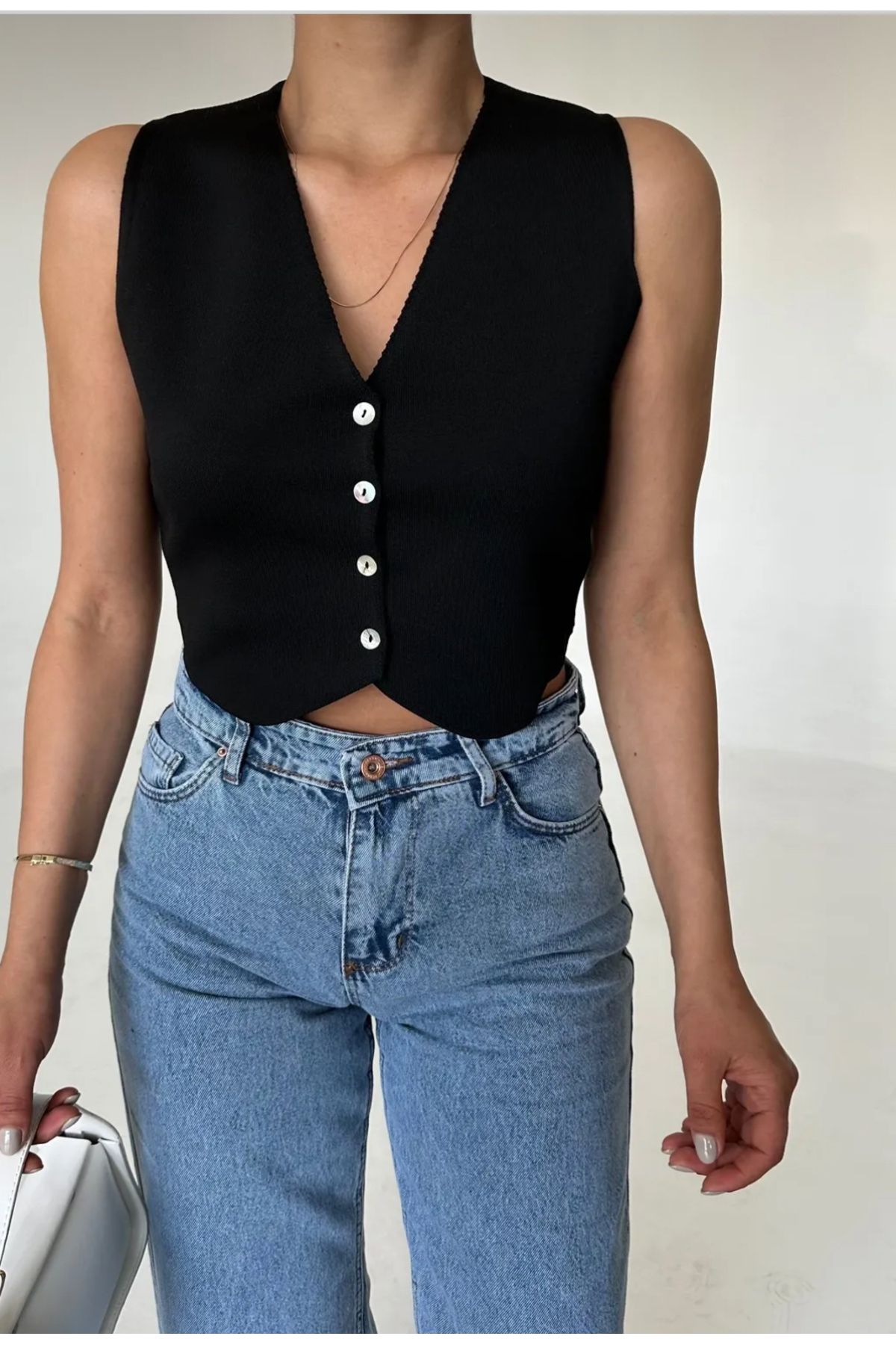ASM Fashion KADIN V YAKA DÜĞMELİ TRİKO YELEK