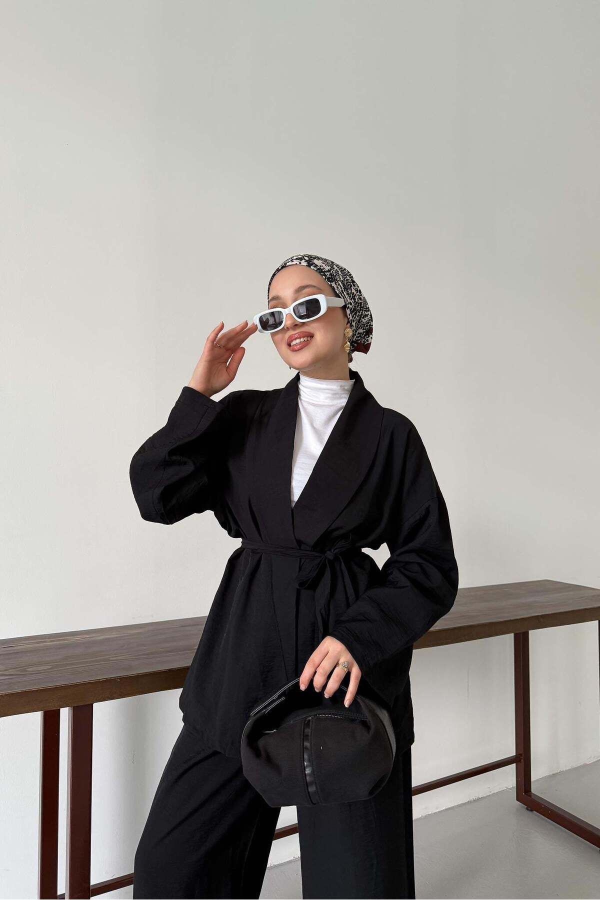Rimel Moda Mishel Kimono Takım Siyah