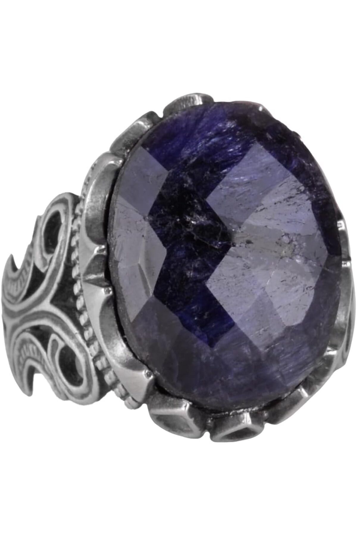 KAMBO 925 Ayar Gümüş Erkek Yüzük - Farklı Yaratılmış Taş Seçenekleri ile (Siyah Safir Yaratılmış Taş)