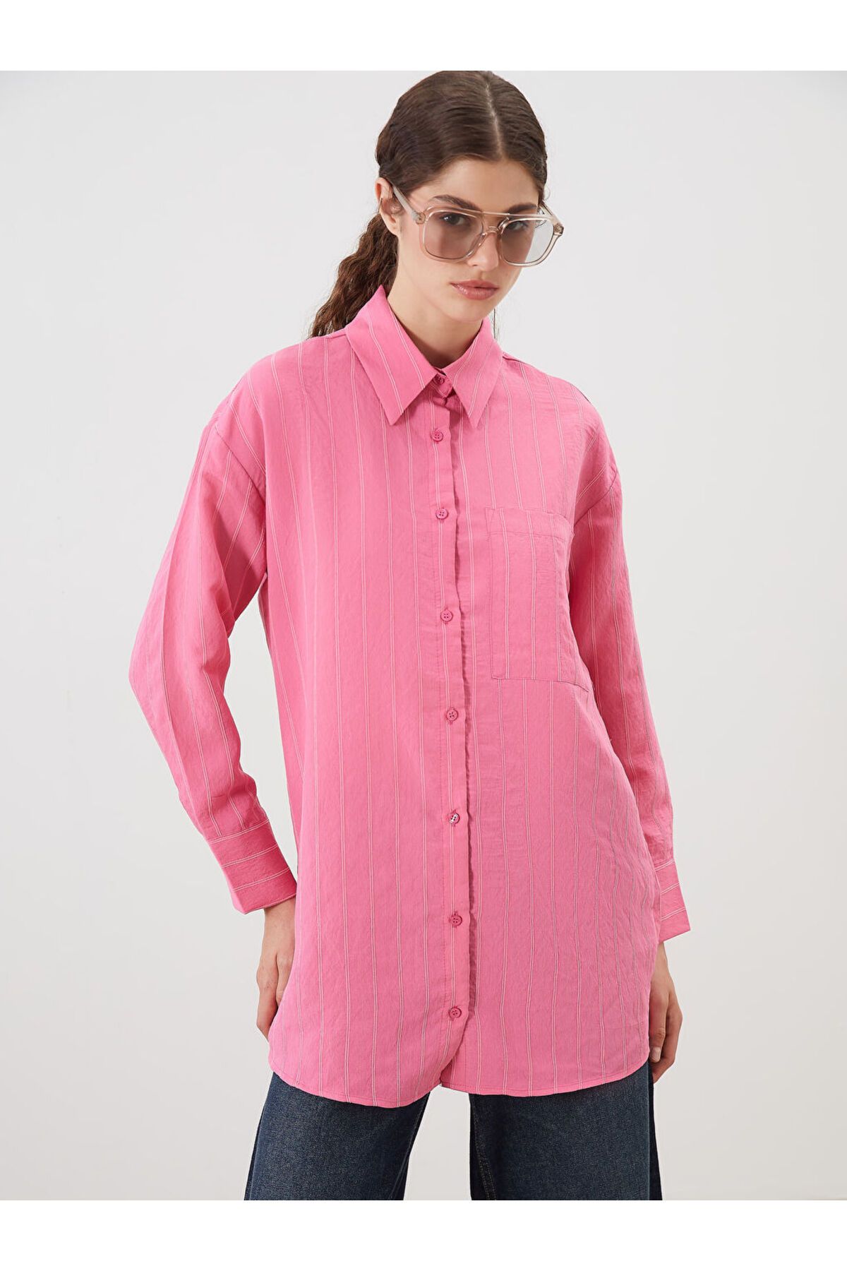 LC Waikiki LCW Dokulu Oversize Kadın Gömlek Tunik