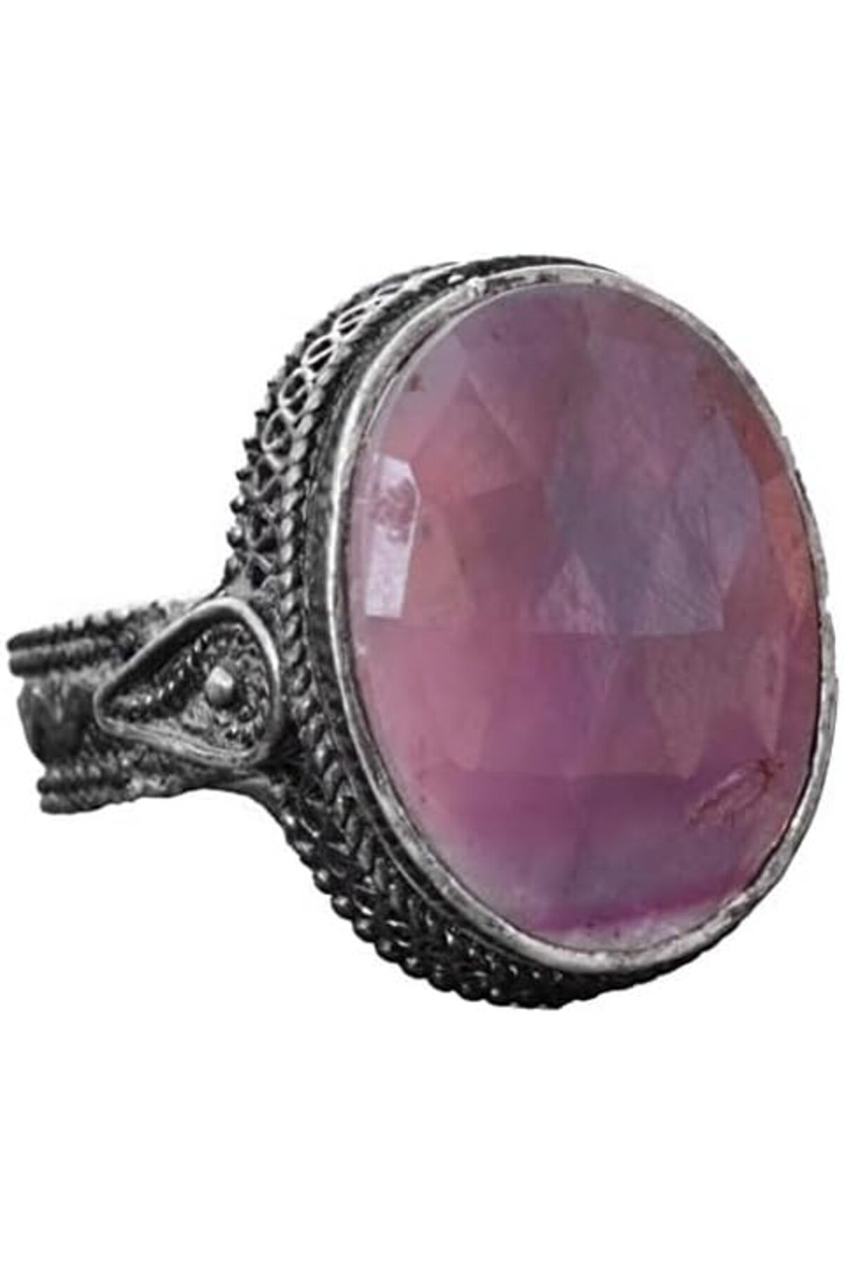 KAMBO Doğal Pembe Safir Taşlı El Yapımı Yüzük, Sterlin Gümüş Erkek Yüzüğü - Olgun Bireyler için Minimalist
