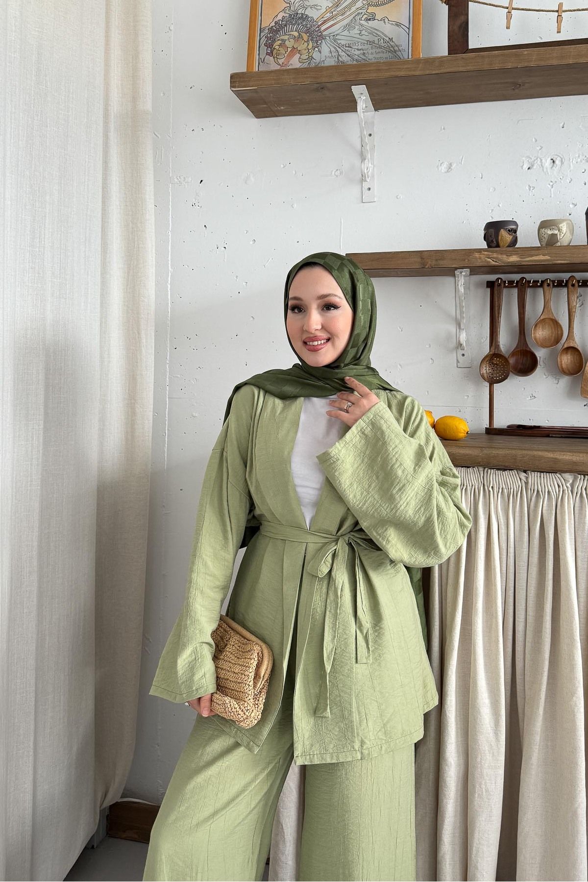 Rimel Moda Mishel Kimono Takım Su Yeşili