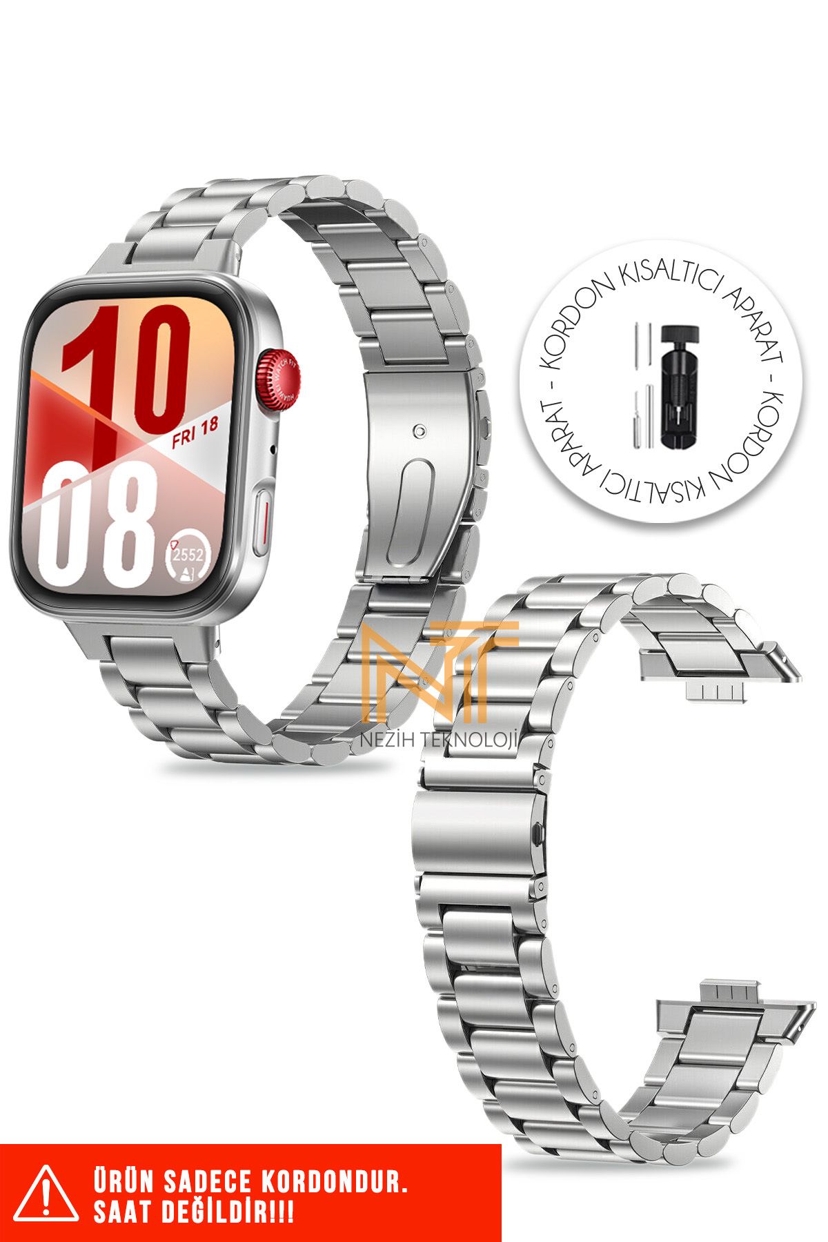 Nezih Case Huawei Fit 4 Pro / Fit 4 Uyumlu Paslanmaz Çelik Baklalı Metal Kordon