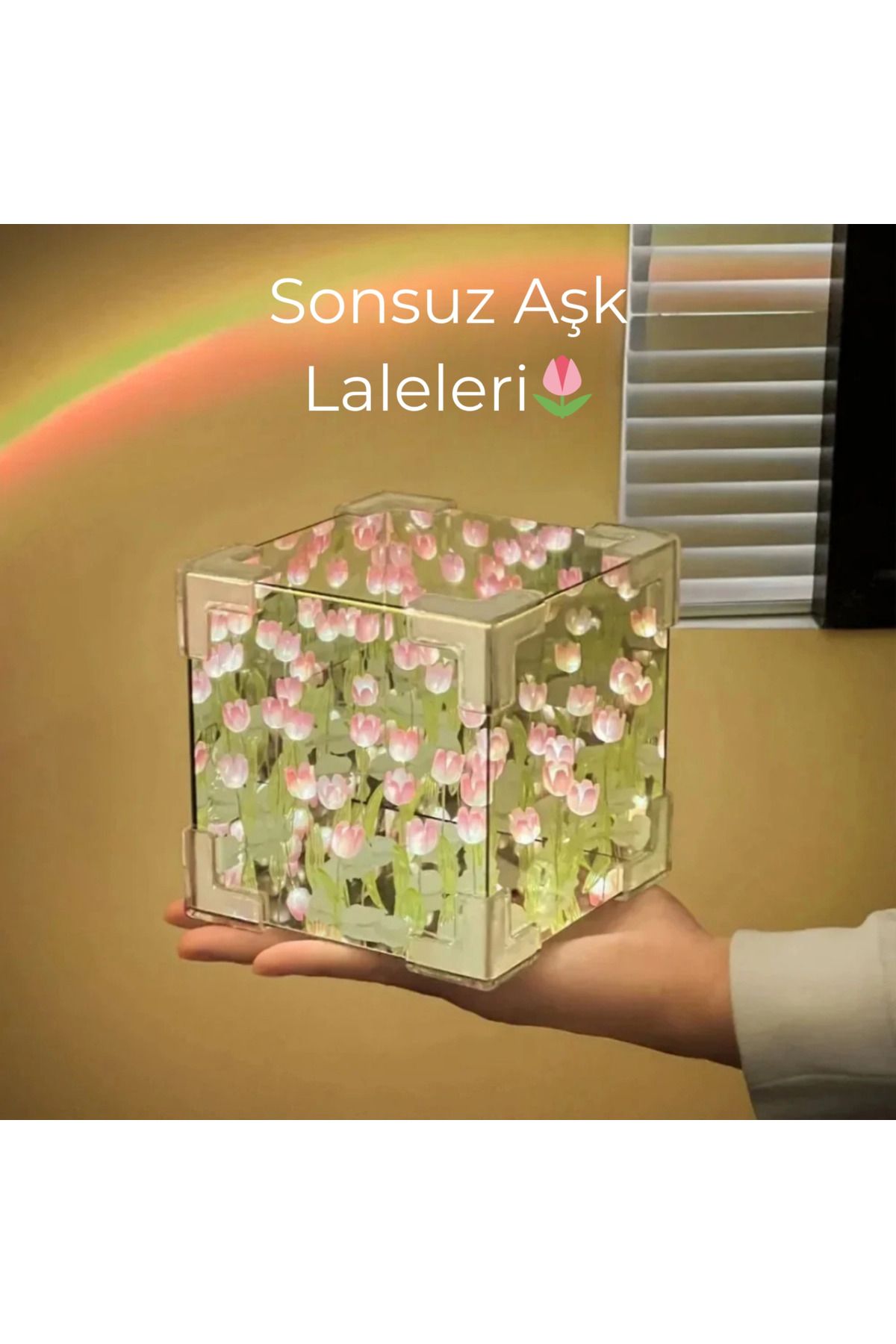 DENİZBİLİŞİM Yansımalı Aynalı Sonsuz Laleli Küp Gece Lambası Kendin Yap Masa Lambası Diy