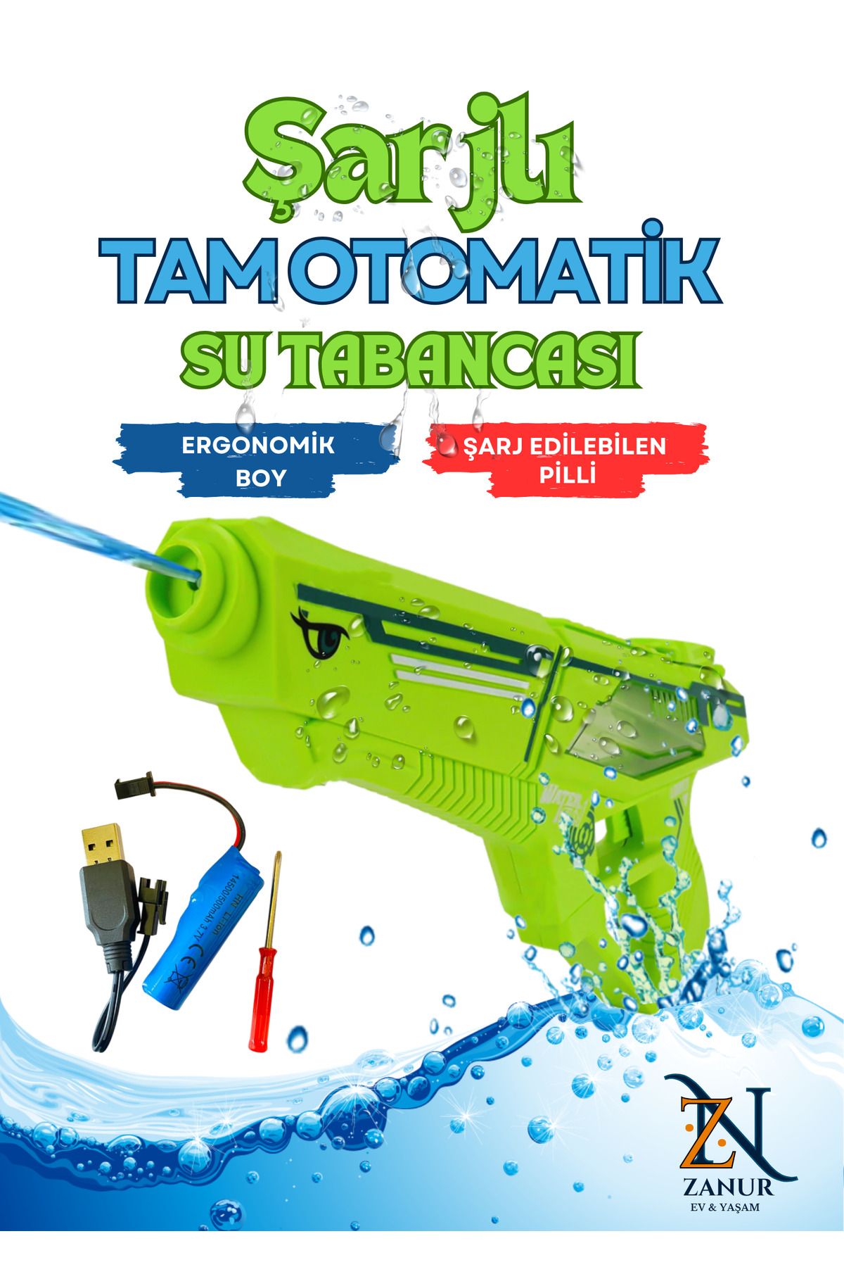 zanur Şarjlı, Elektrikli 10 metre menzilli Tam Otomatik Su Tabancası. . Water Gun, Best Seller.