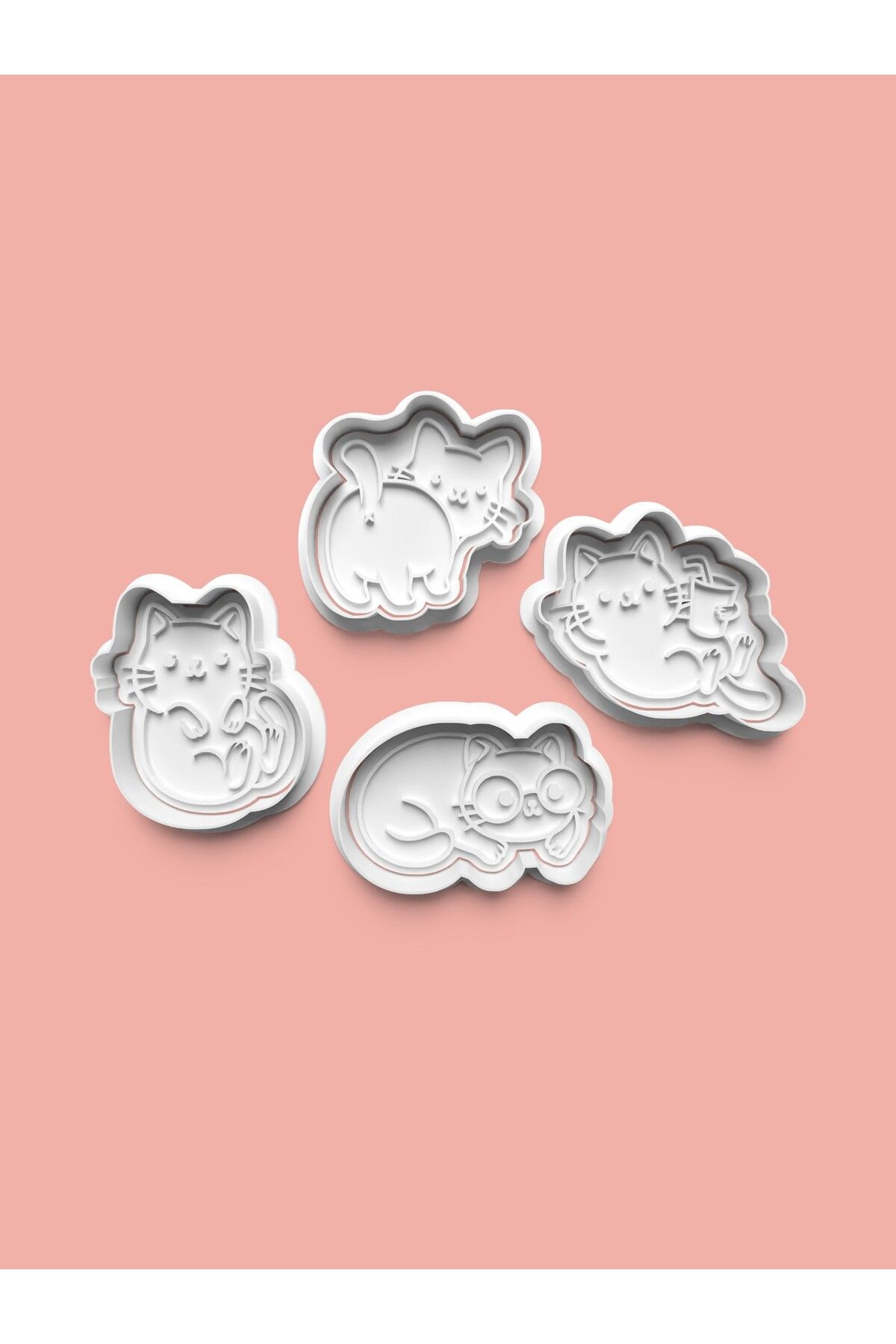 AKTASTORE Sevimli Kedi Kurabiye Kalıbı Ve Şeker Hamuru Kalıbı 4'lü set