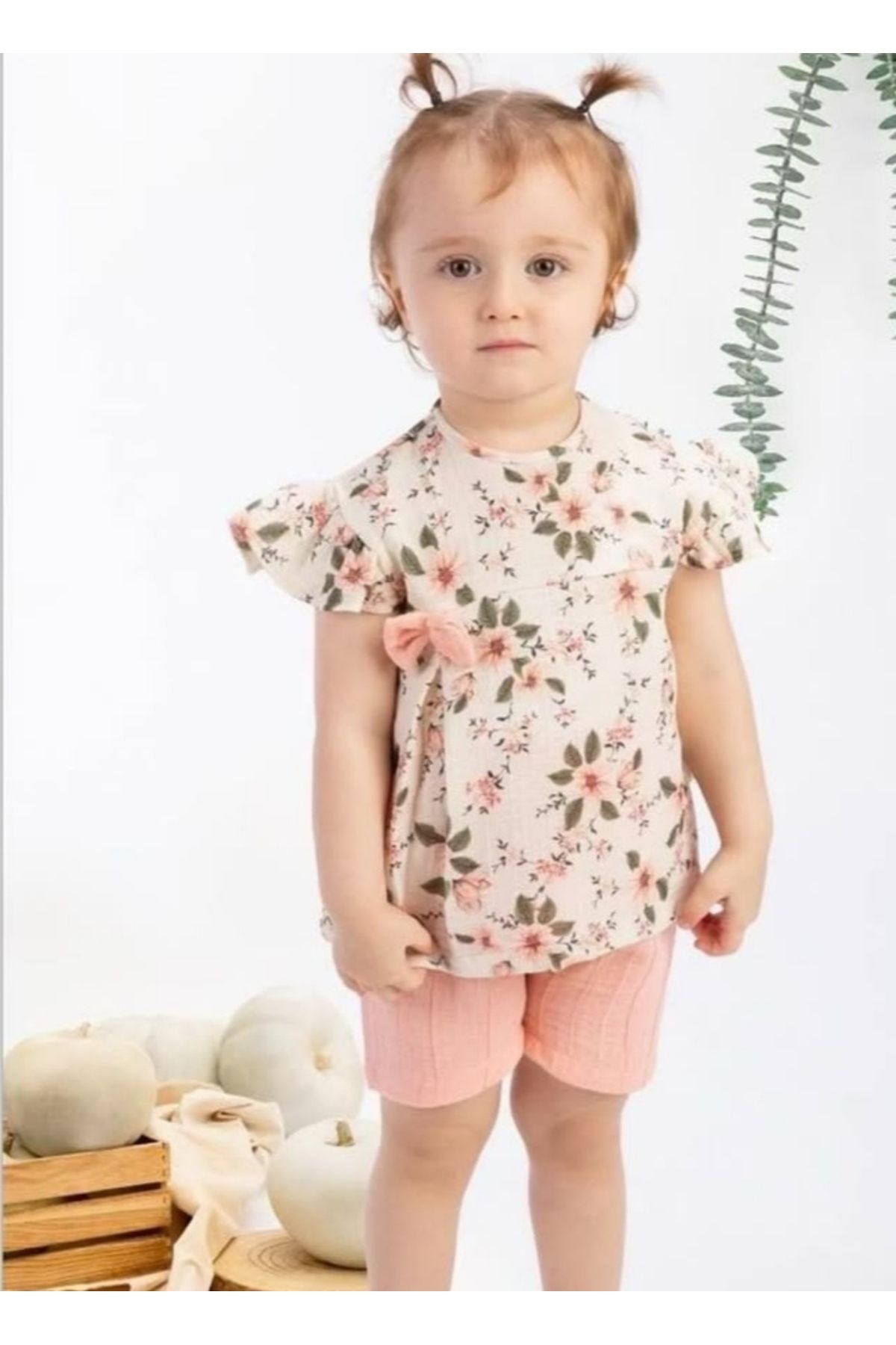 ABAYS Pembe çiçekli kız bebek takımı