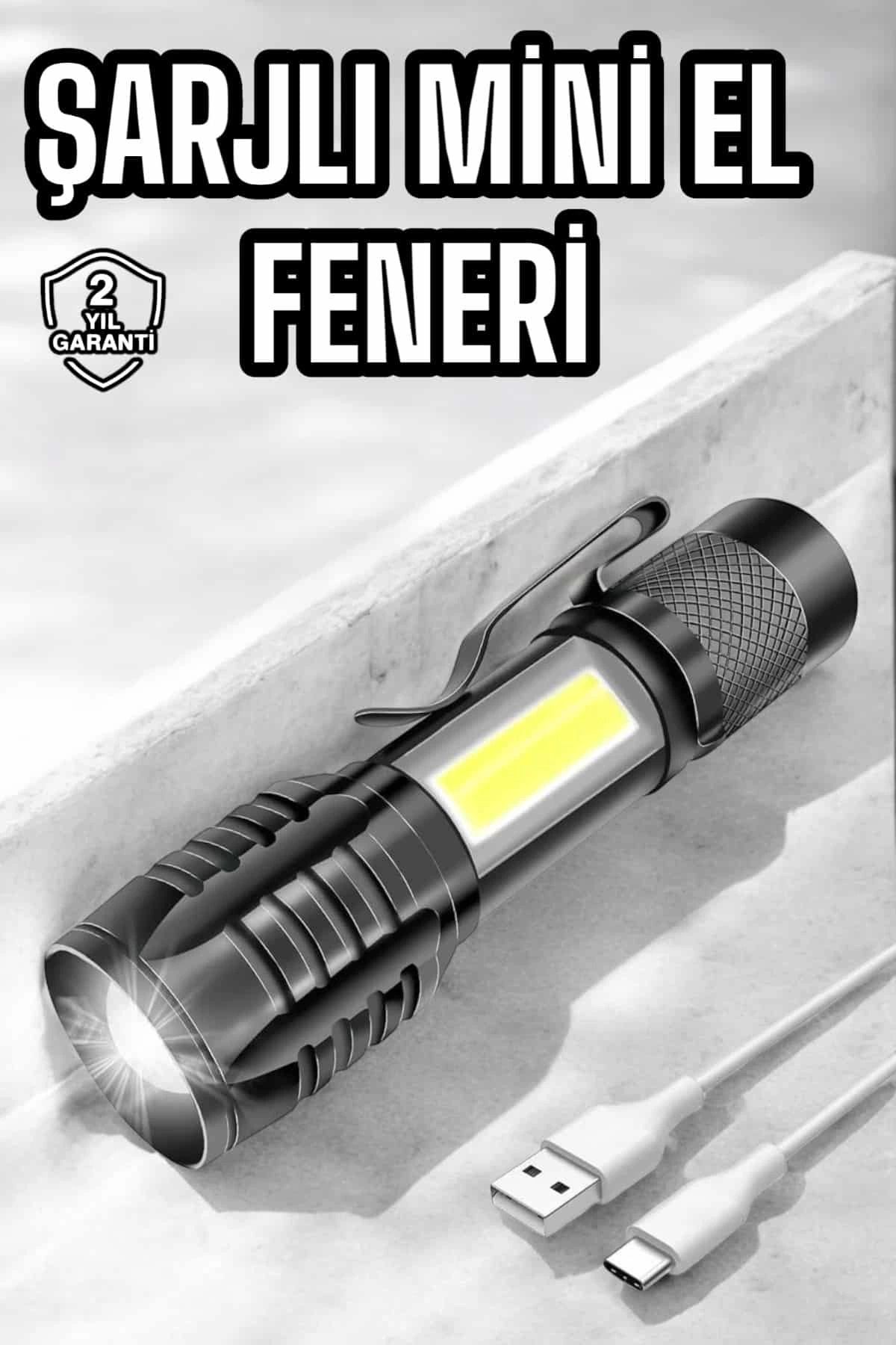 feifei El Feneri Led USB Şarjlı Zoom Mini Led Işık Acil Durum Feneri