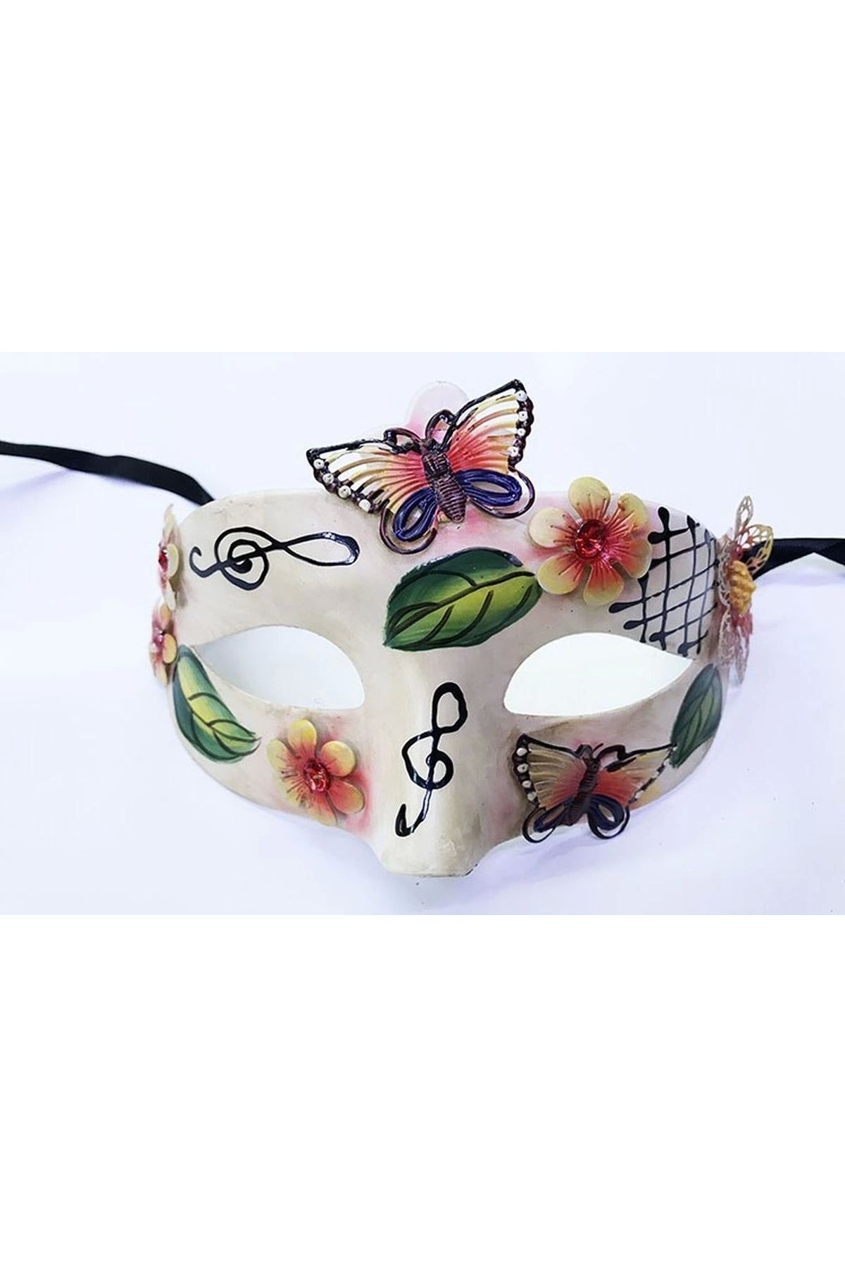 Nemere Kelebek ve Çiçek İşlemeli Venedik Maskesi Kırmızı Renk 10x18 cm