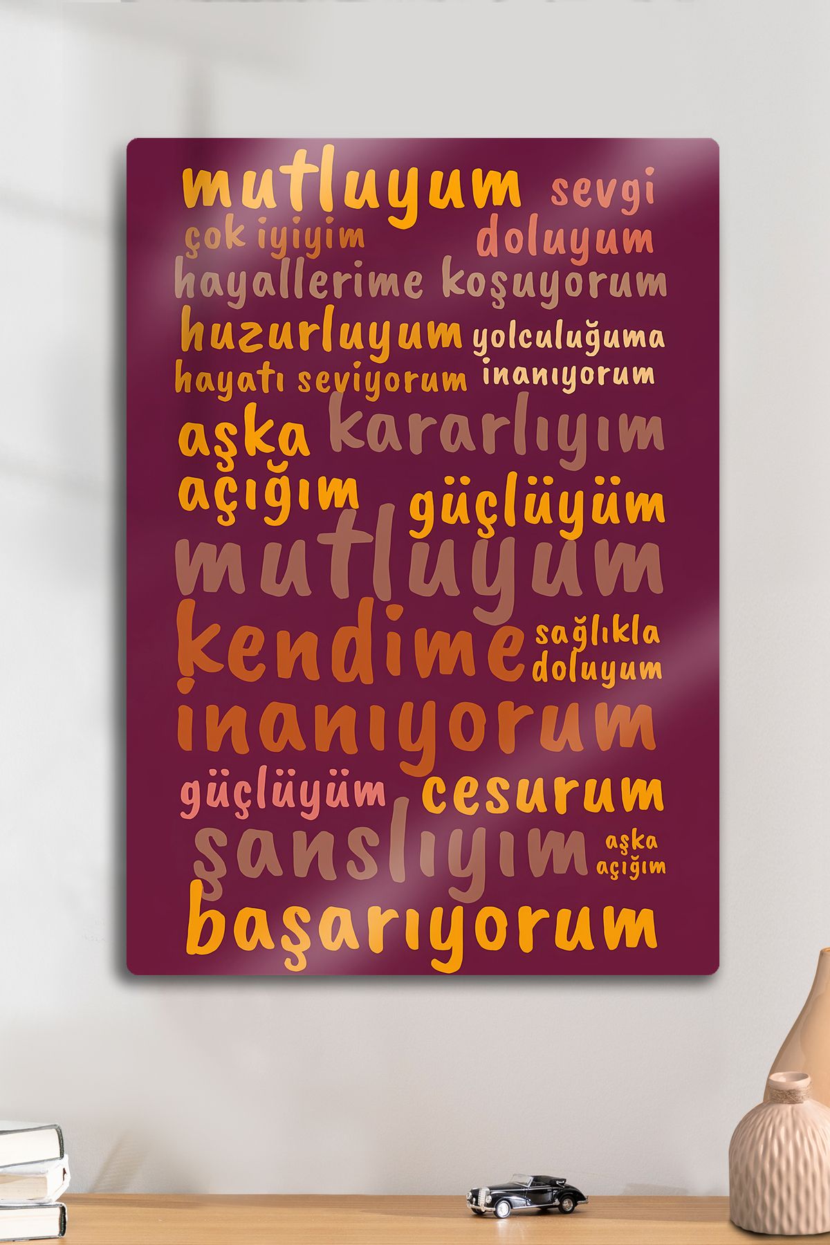 DekorHane Şans Getiren Tablo, Metal Baskı, Olumlama Motivasyon, Para Güç Sevgi, Manifest, Motive Edici Sözler
