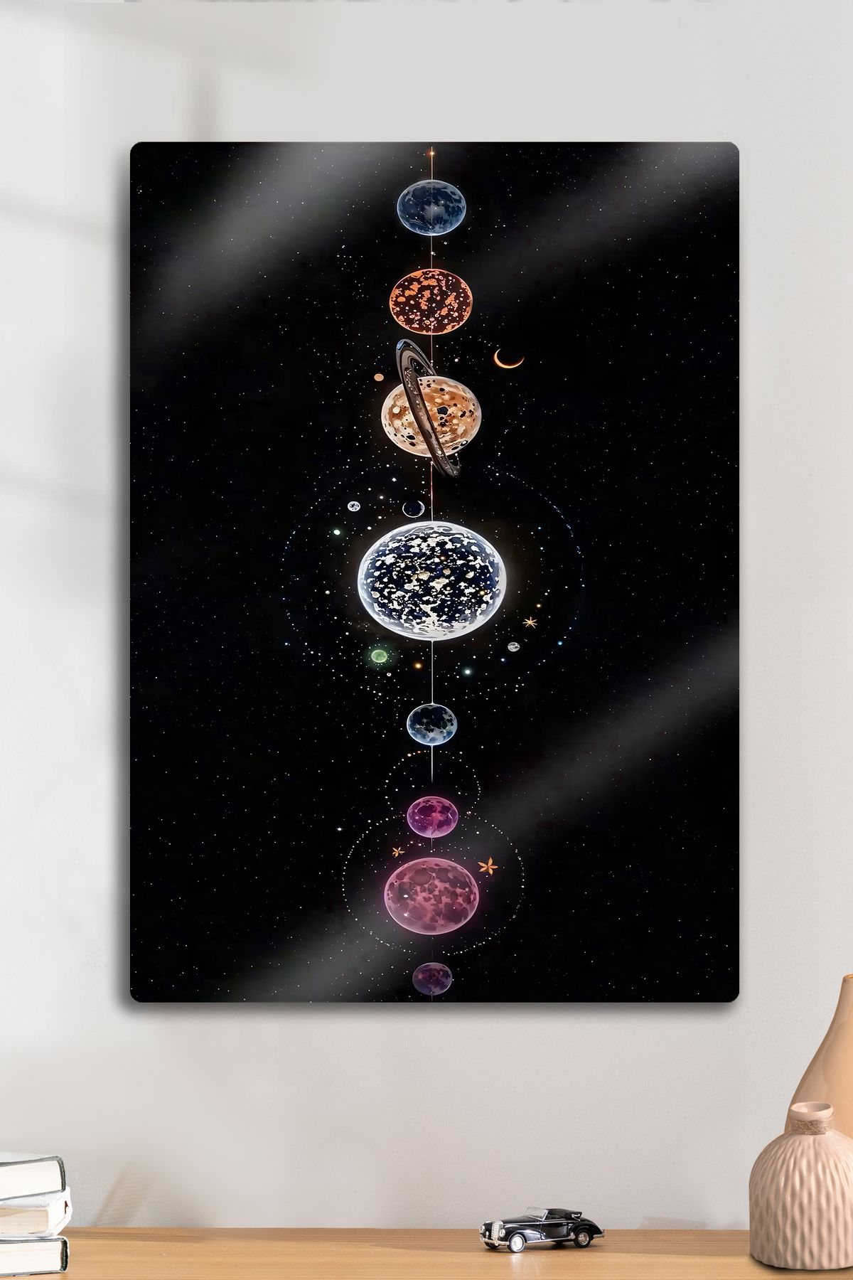 DekorHane Metal Baskı - Parlak Dekoratif Uzay Manifest, Astroloji Burçlar Gezegen Tablosu