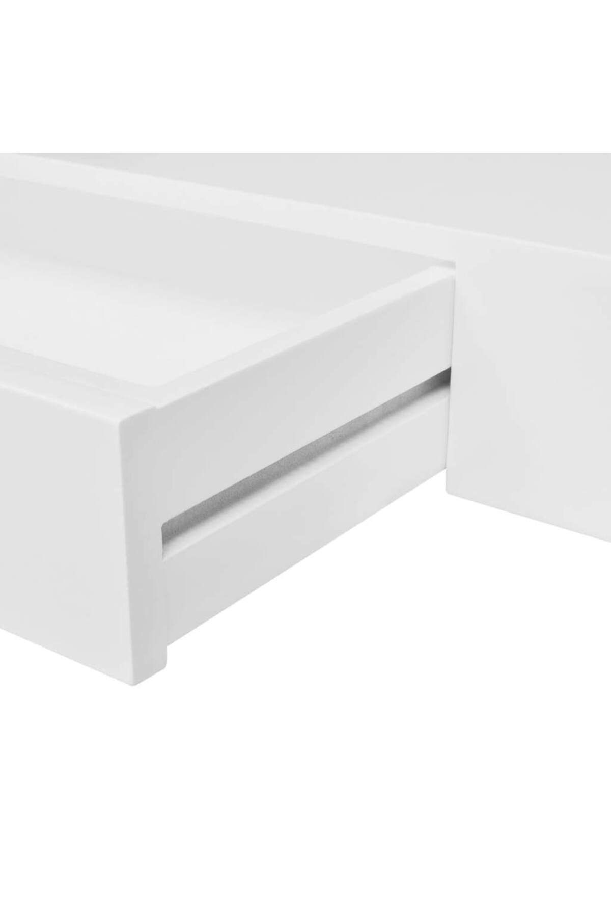 vidaxl-White MDF Floating Wall Display Shelf 1 Drawer Book/DVD Storage 2