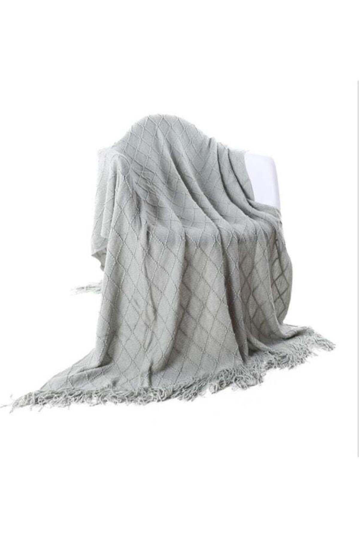 Generic-EzzySo Tassel Design Soft Blanket Keep Warm Cotton Light Grey 127 x 172cm 1