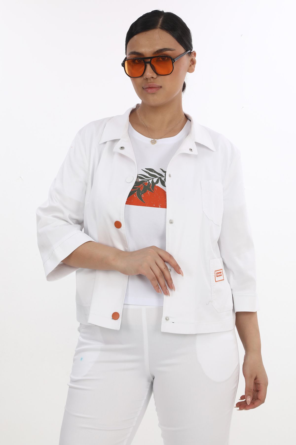 EXİTLİNE Kadın Üçlü Yazlık Beyaz Takım Ceket Pantolon Tshirt
