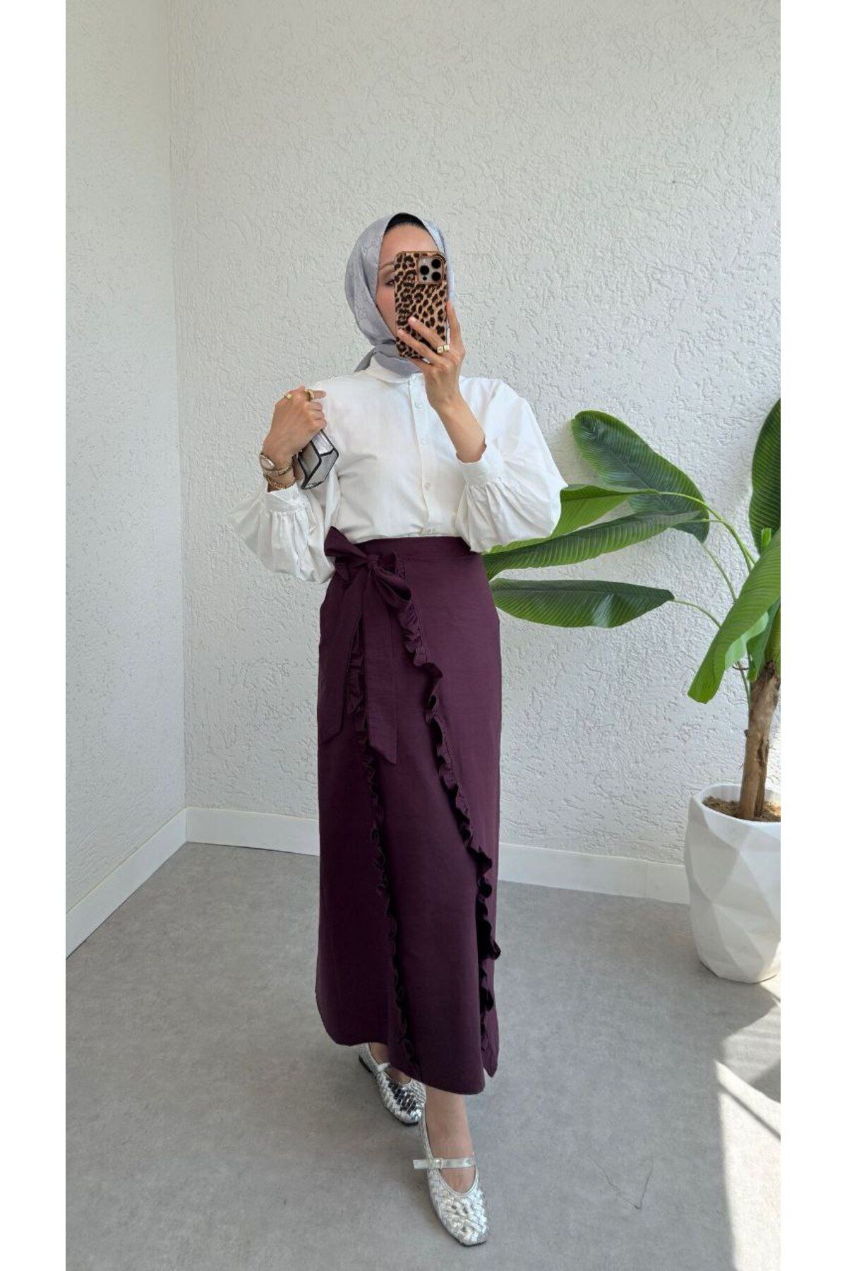 Castivo Fashion Fırfır Detaylı Kuşaklı Kruvaze Maxi Etek