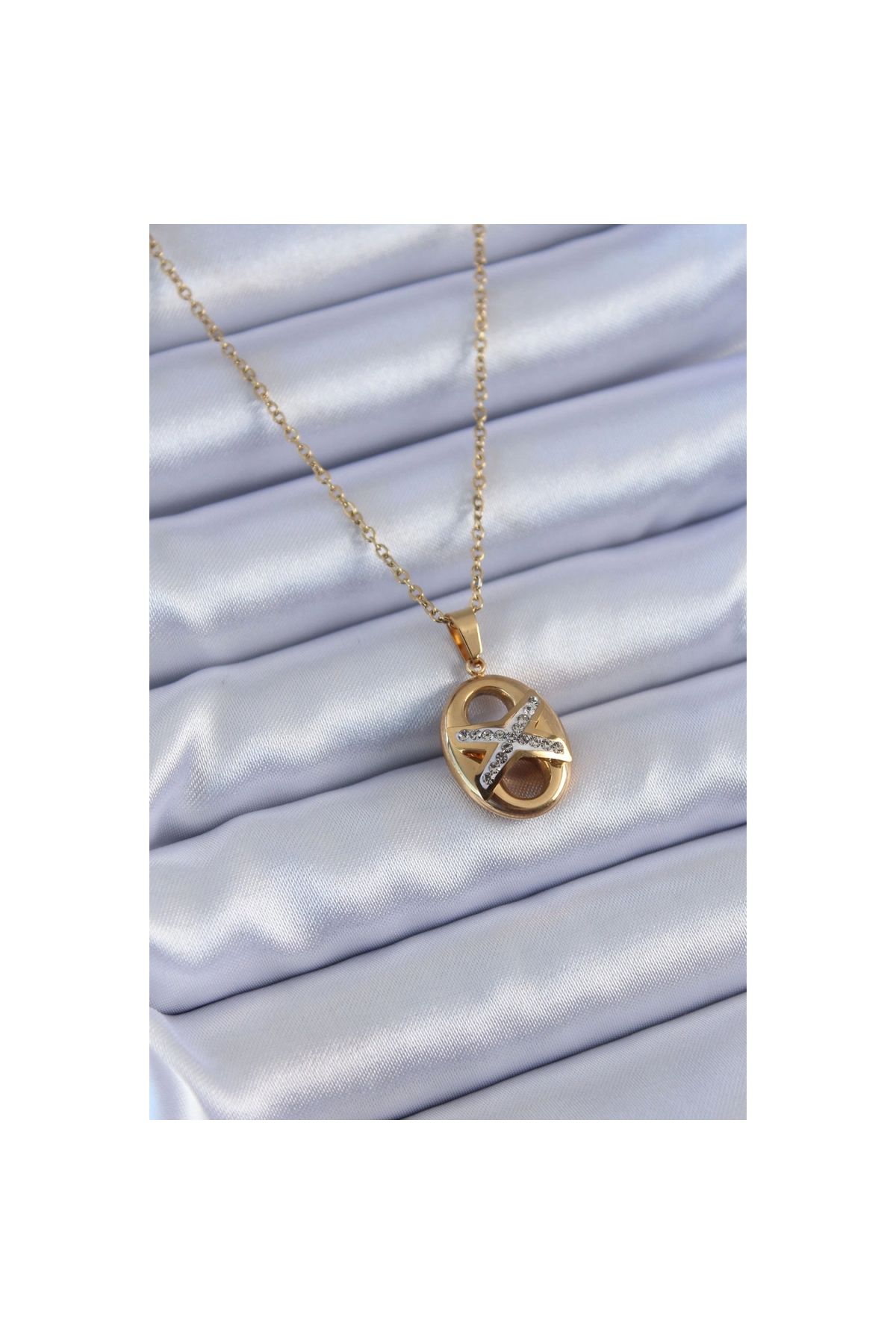 Narnuga 316L Çelik Gold Renk Zirkon Taşlı Kadın Kolye - TJ-BKO7635