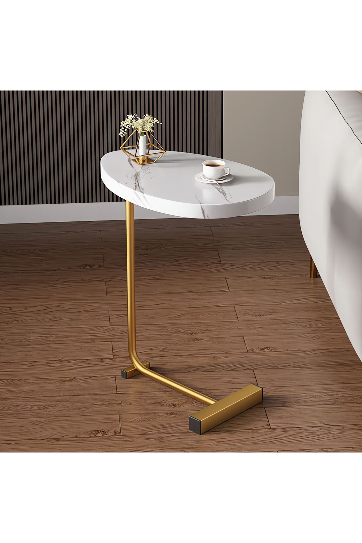 VINNYSEN-Side Table, C Shaped End Table, Side Tables Living Room, Small Coffee Table with Metal Frame 1