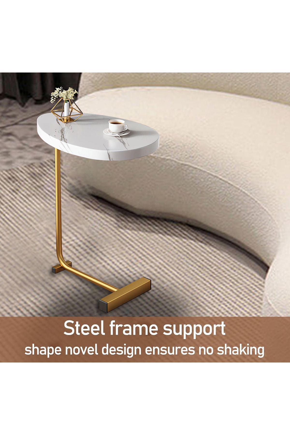 VINNYSEN-Side Table, C Shaped End Table, Side Tables Living Room, Small Coffee Table with Metal Frame 5