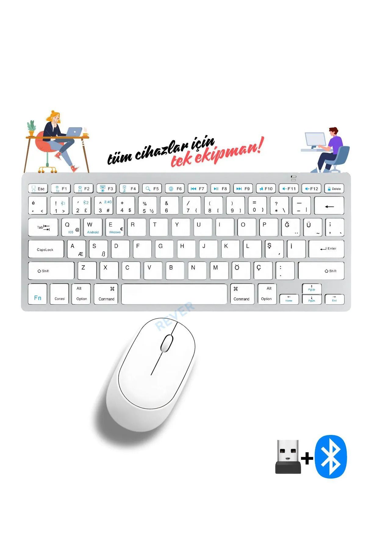 OBRAX Bluetooth Kablosuz Bağlantılı Taşınabilir Pilli Tablet iPad PC Tablet Bilgisayar Klavye Mouse Set