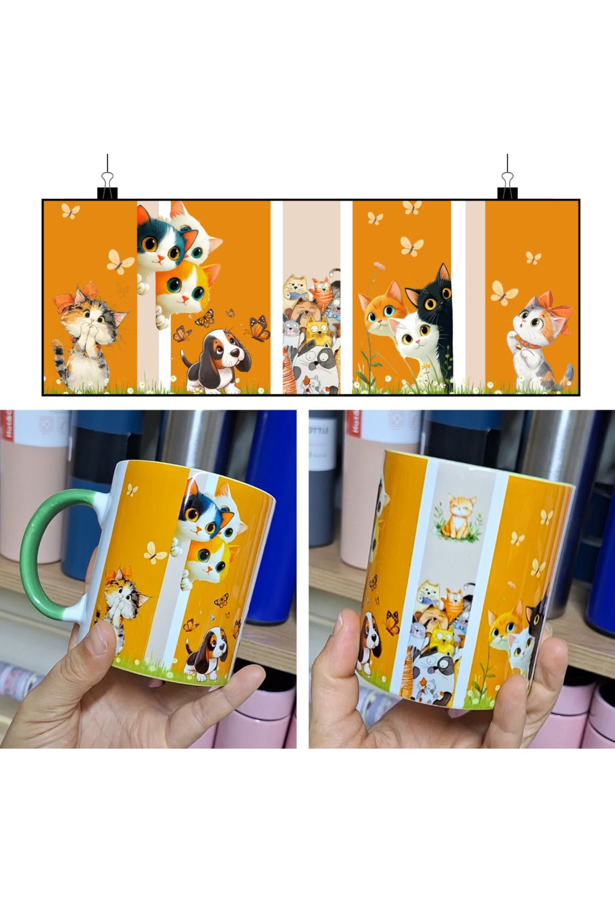 Home Tatlı Patiler Tasarım Seramik Kupa – Kedi ve Köpek Temalı Renkli Bardak 300ml