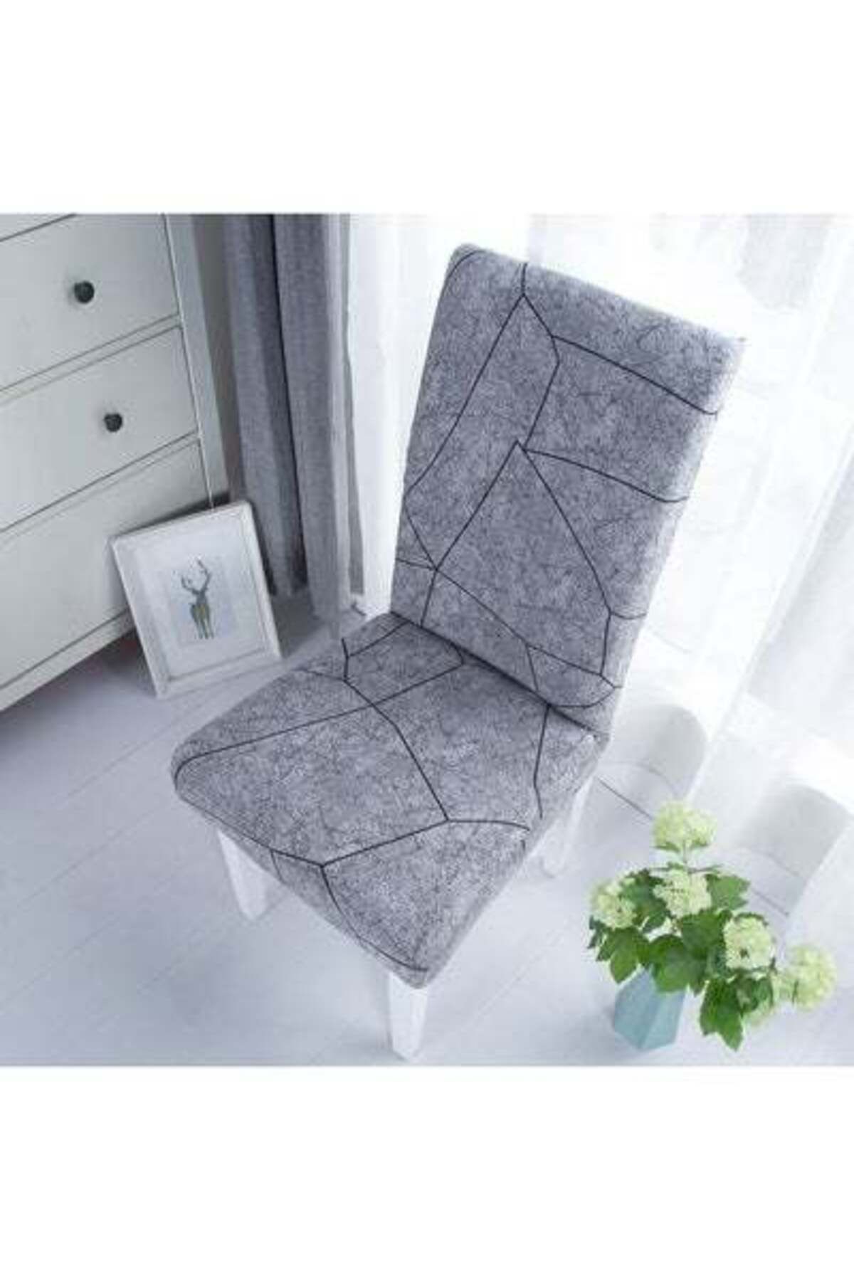 HALAMODO-One-Piece Stretch Chair Cover Grey 38 x 38 x 45cm 3