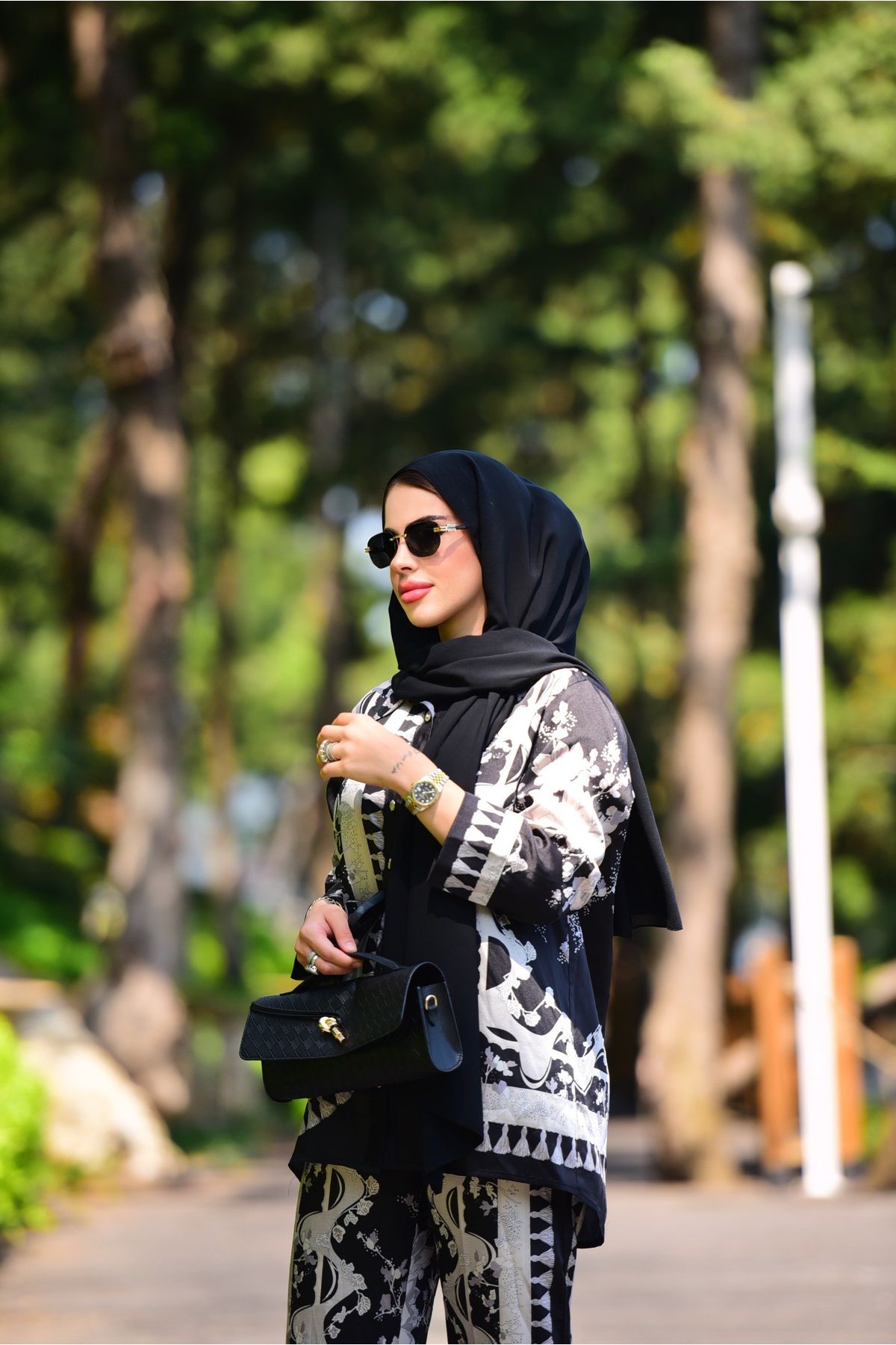 REVOLUTIONWEAR Manolya Desenli Siyah Twill Takım
