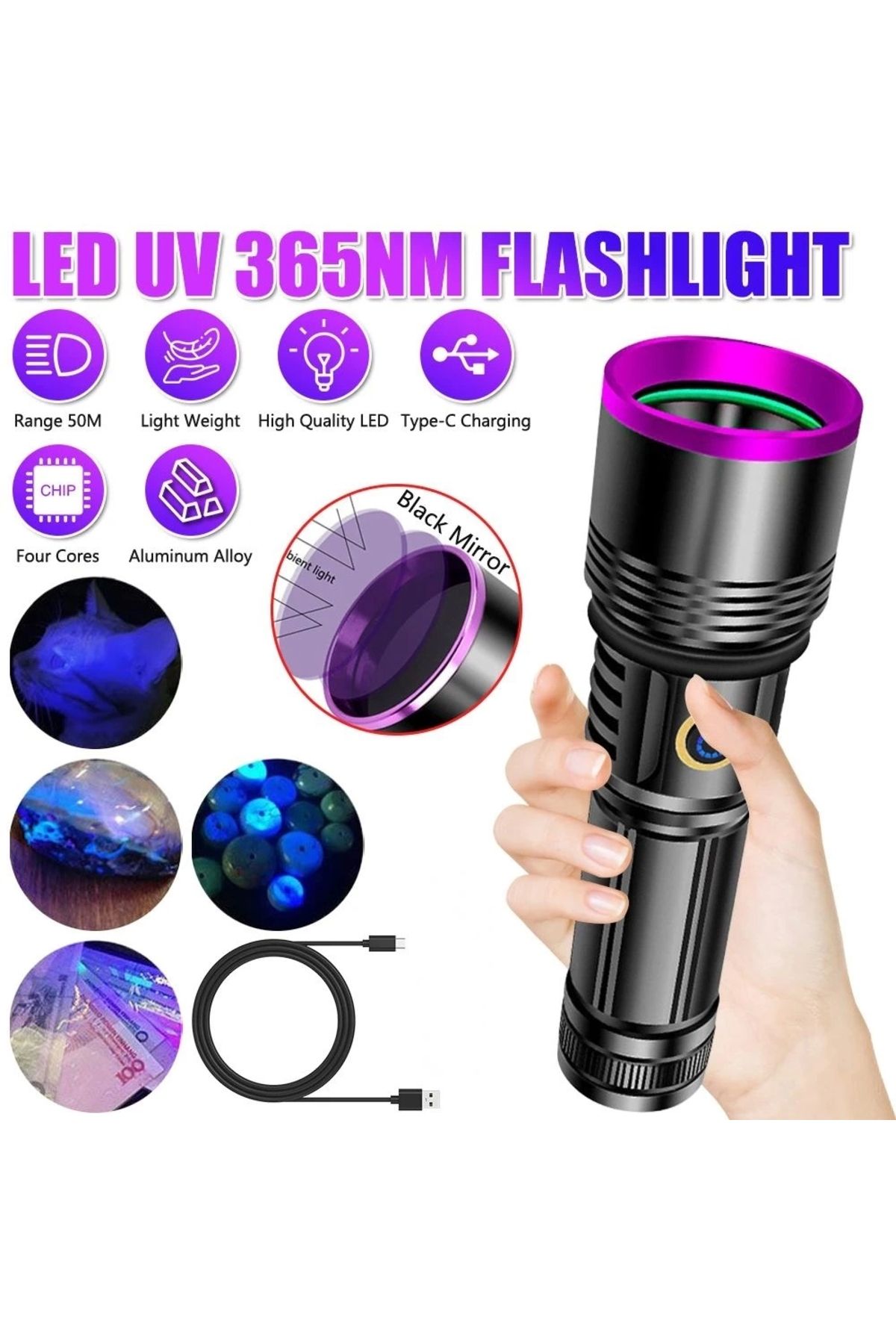 Nemere F.B.I F-365 UV 20W Şarjlı 26650 Pilli Profesyonel El Feneri