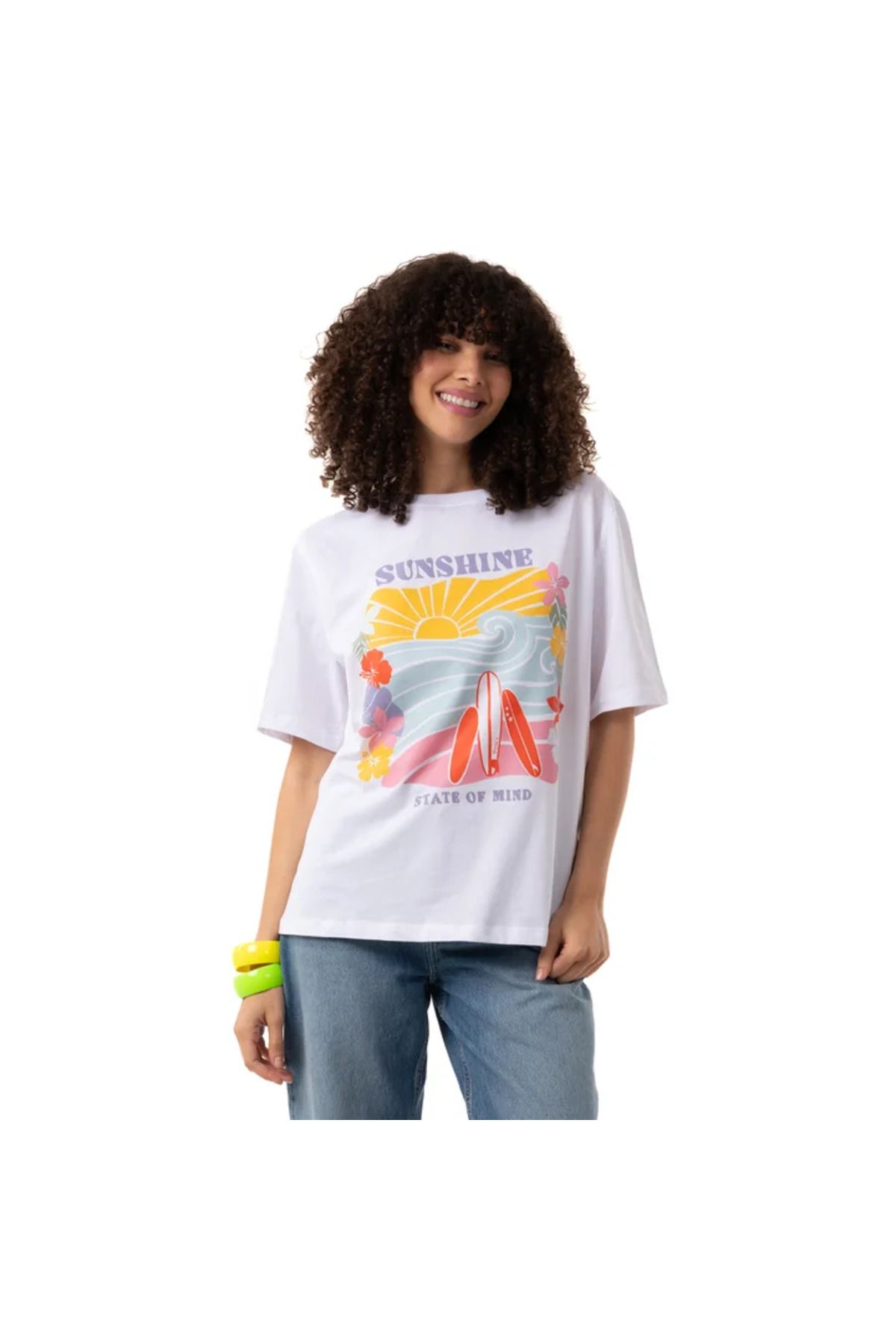 POG'S Sun Shine Overisize Beyaz T-Shirt