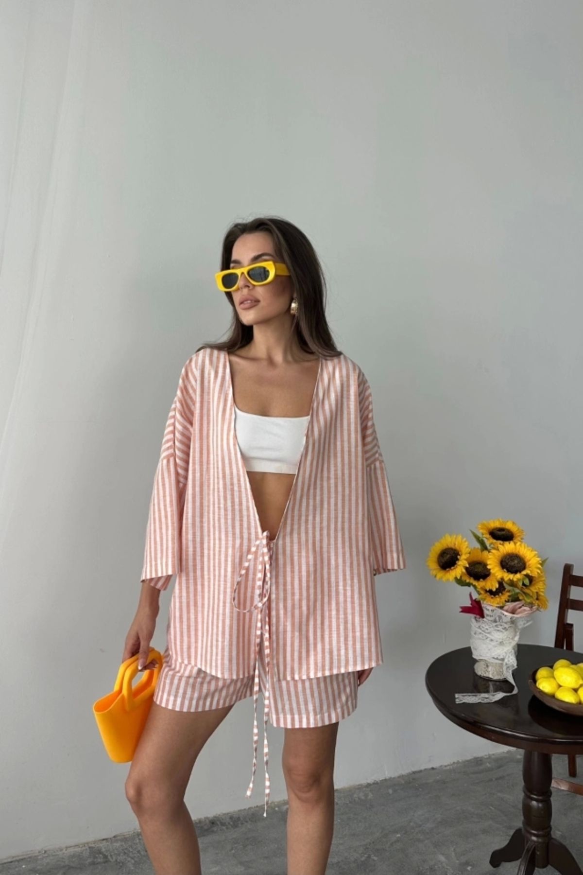 Butik ÇİZGİLİ TUNİK - ŞORT TAKIM - Orange