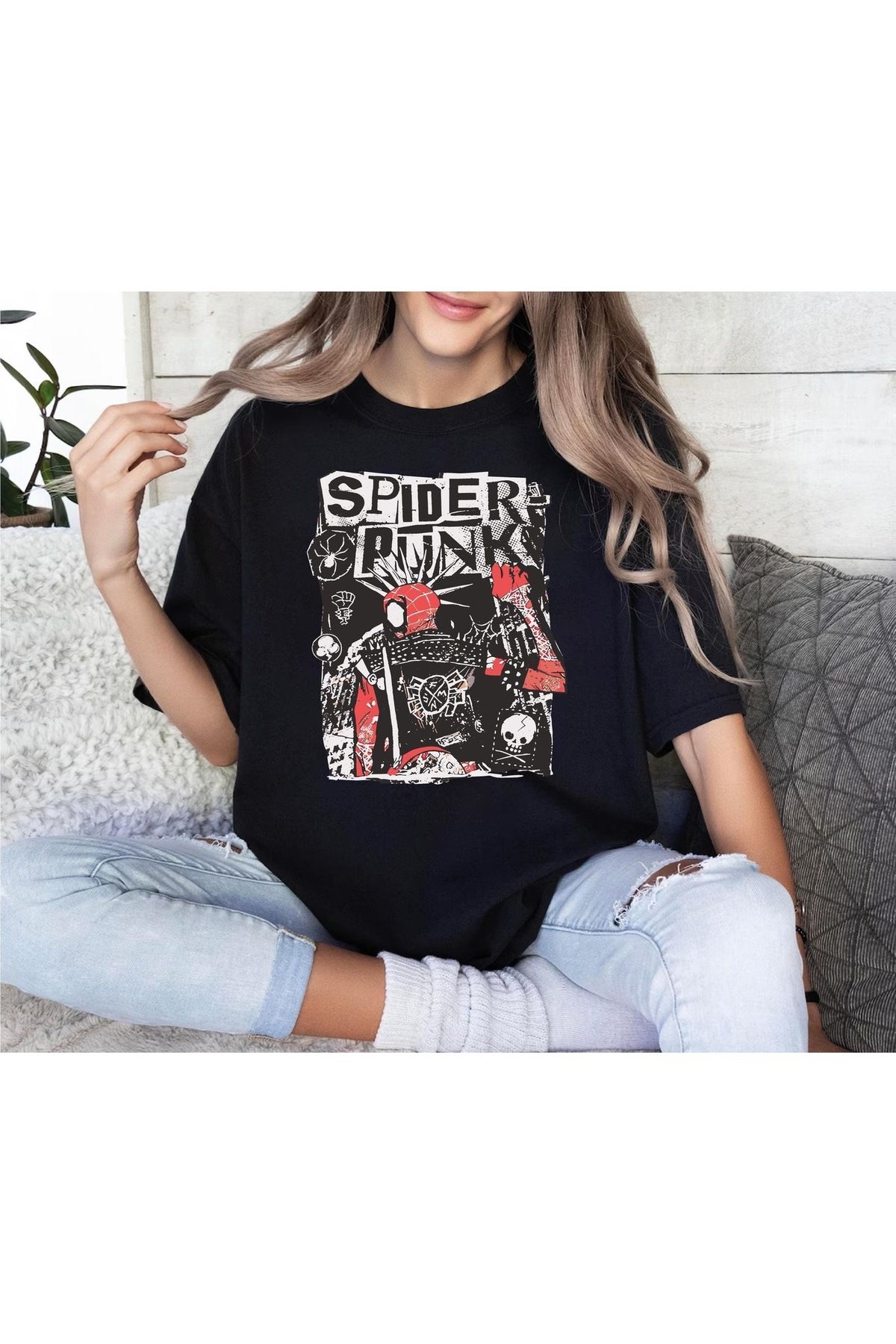 Pop Giyim Spider Punk Unisex Tişört