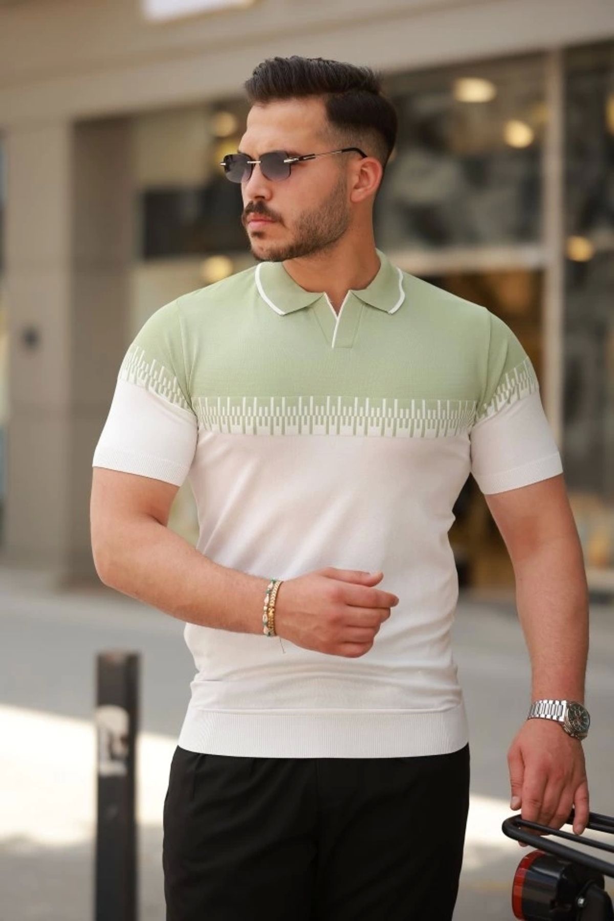Butik Erkek Hemşire Yaka çift Renk Kısa Kollu Tişört
