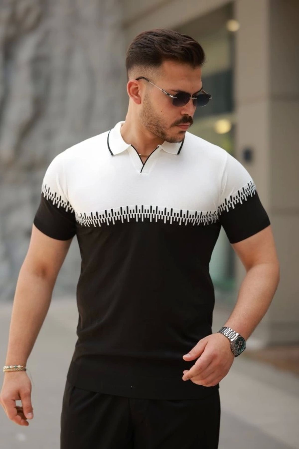 Butik Erkek Hemşire Yaka çift Renk Kısa Kollu Tişört