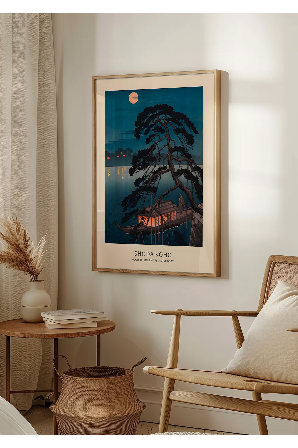 Home Koho Shoda Moonlit Pine & Pleasure Boat, Oturma Odası Dekoru, Uzak Doğu Dekoru, Çerçvesiz