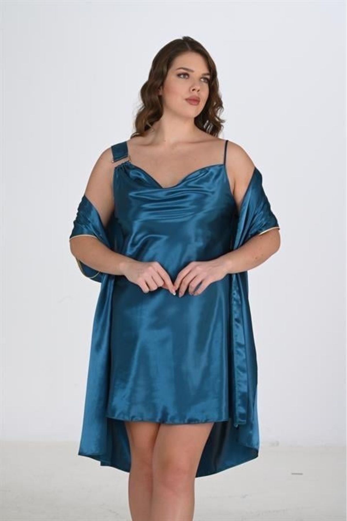 Moon wear Büyük Beden 2li Petrol Sabahlık Takımı Bigsize 6206