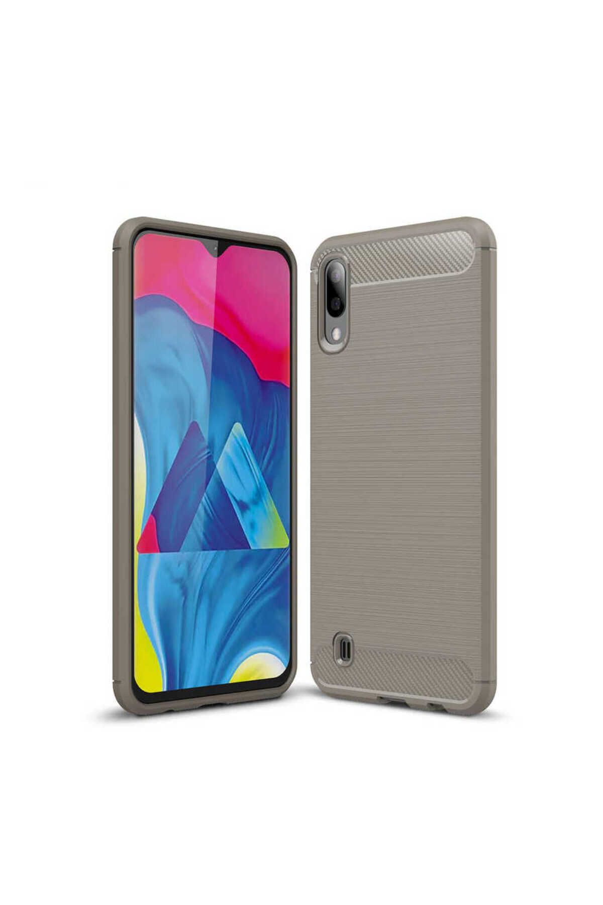 Ehr. Samsung Galaxy M10 ile Uyumlu Kamera Korumalı Darbe Önleyici Carbon Brushed Silikon Kılıf