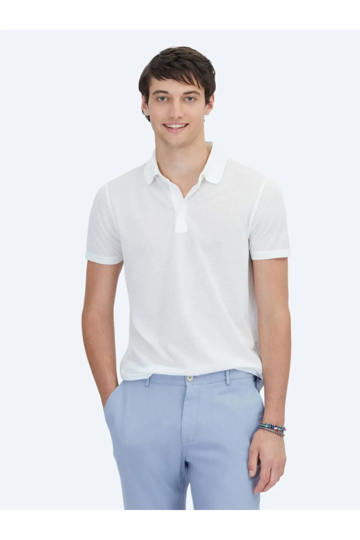 Kip Beyaz Desenli Polo Yaka T-Shirt