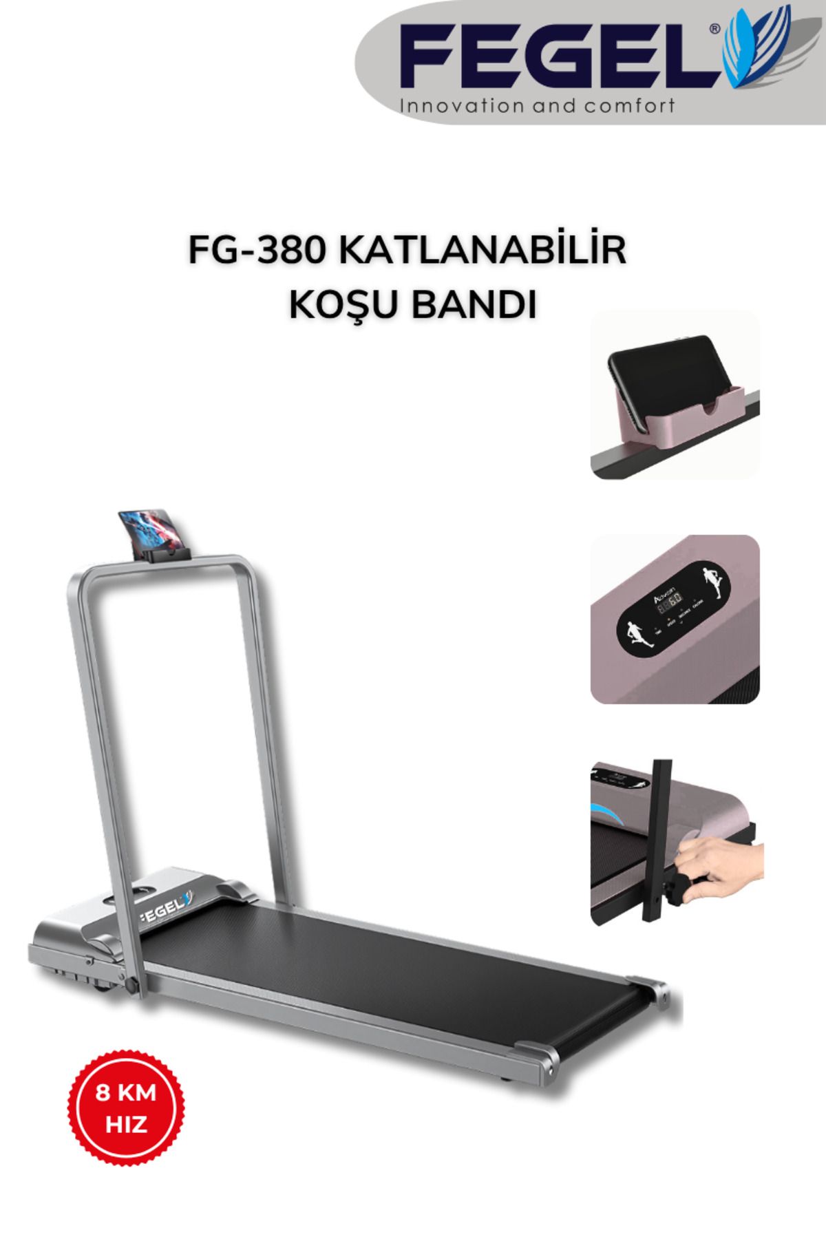 Fegel Comfort FG-380 2025 Katlanabilir Yürüme ve Koşu Bandı – Uzaktan Kumandalı, 8 Km Hız ,120 Kg Taşıma Kapasite