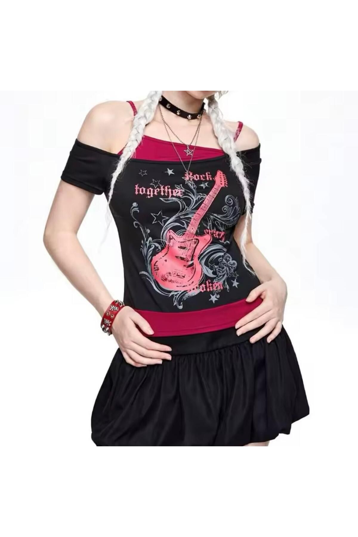 Peripeti Madonna Yaka Oldskull Rock Together Askılı Bluz