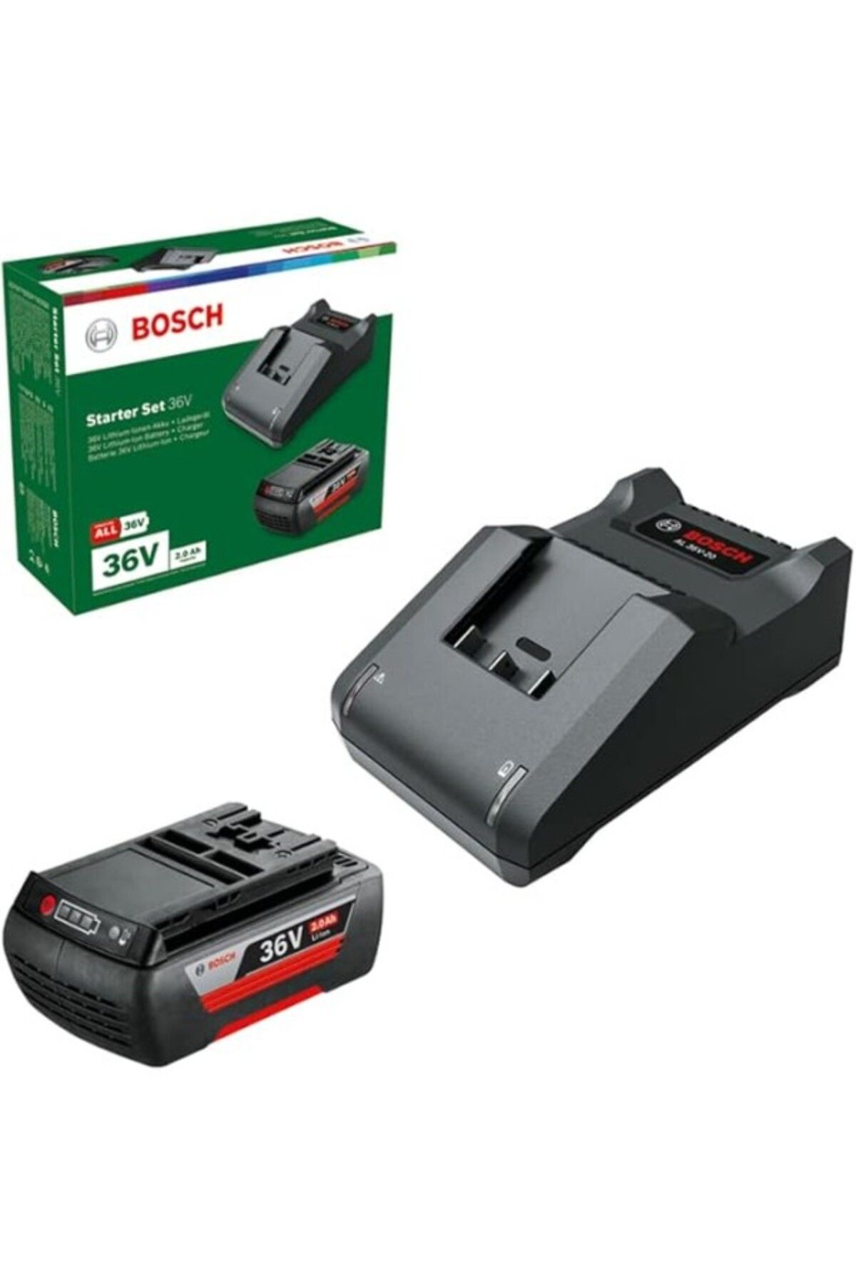 ShopZum Bosch Home And Garden 36 Volt Akü Başlangıç Seti (1 Akü 36 V 2.0 Ah, Şarj Cihazı Al 36V-20, Karton