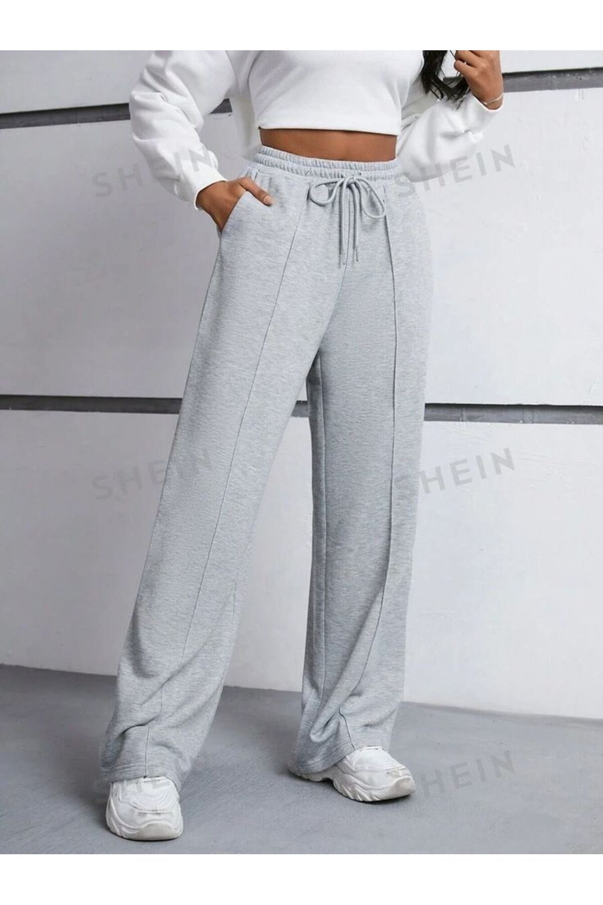ervafashion GRİ Bol Paça Önü Çımalı Günlük Rahat Giyim Mevsimlik İki İplik Unisex Eşofman Altı