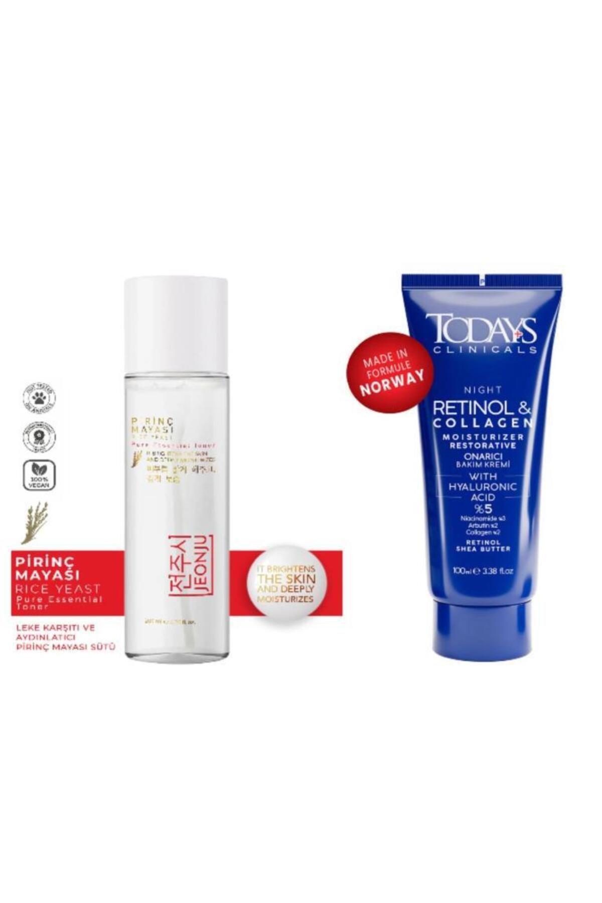 JEONJU Pirinç Mayası Aydınlatıcı-gözenek Sıkılaştırıcı-beyazlatıcı Toner+Todays Onarıcı Krem